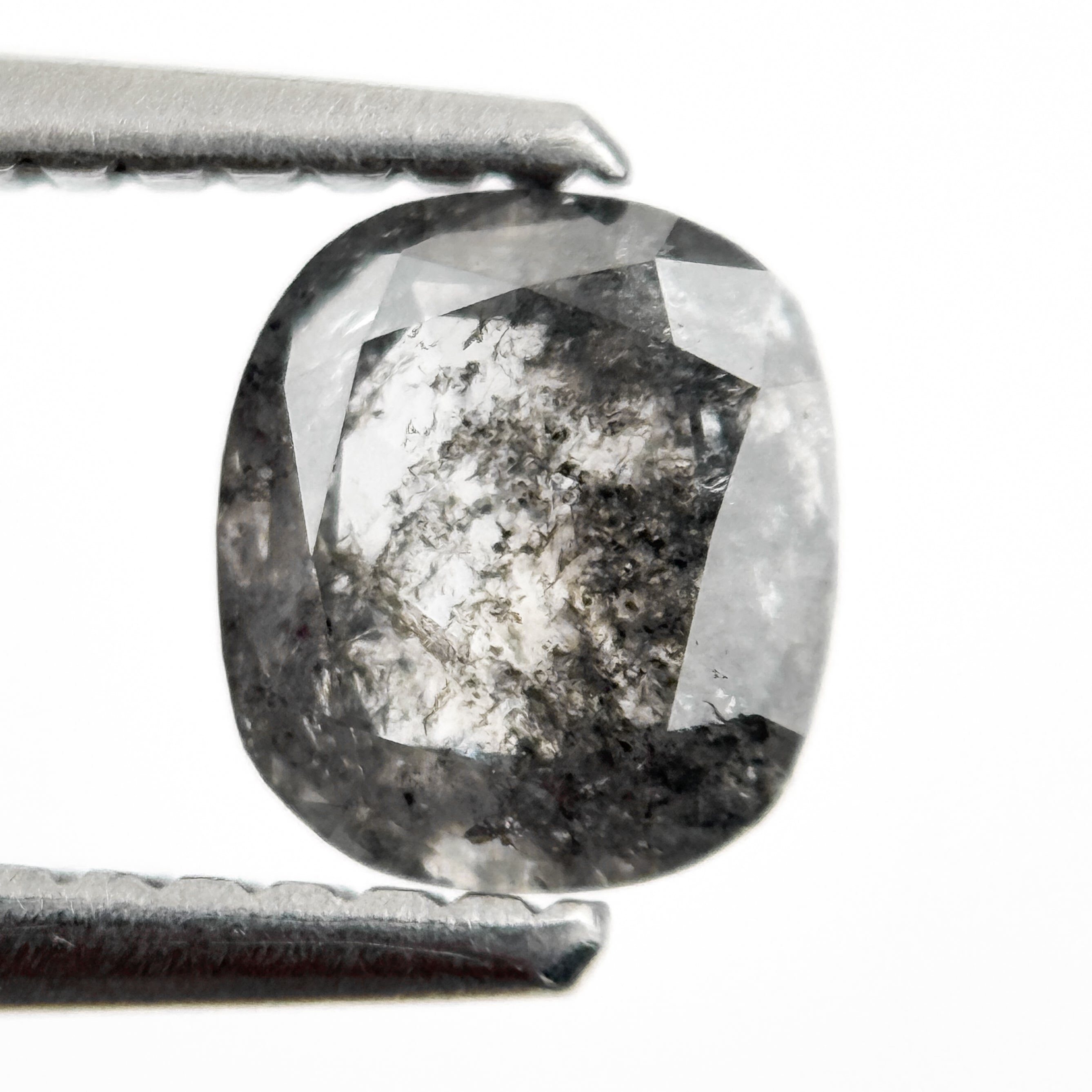 0.78 Ct Cushion Rose Cut Grey Natural Salt and Pepper Diamond