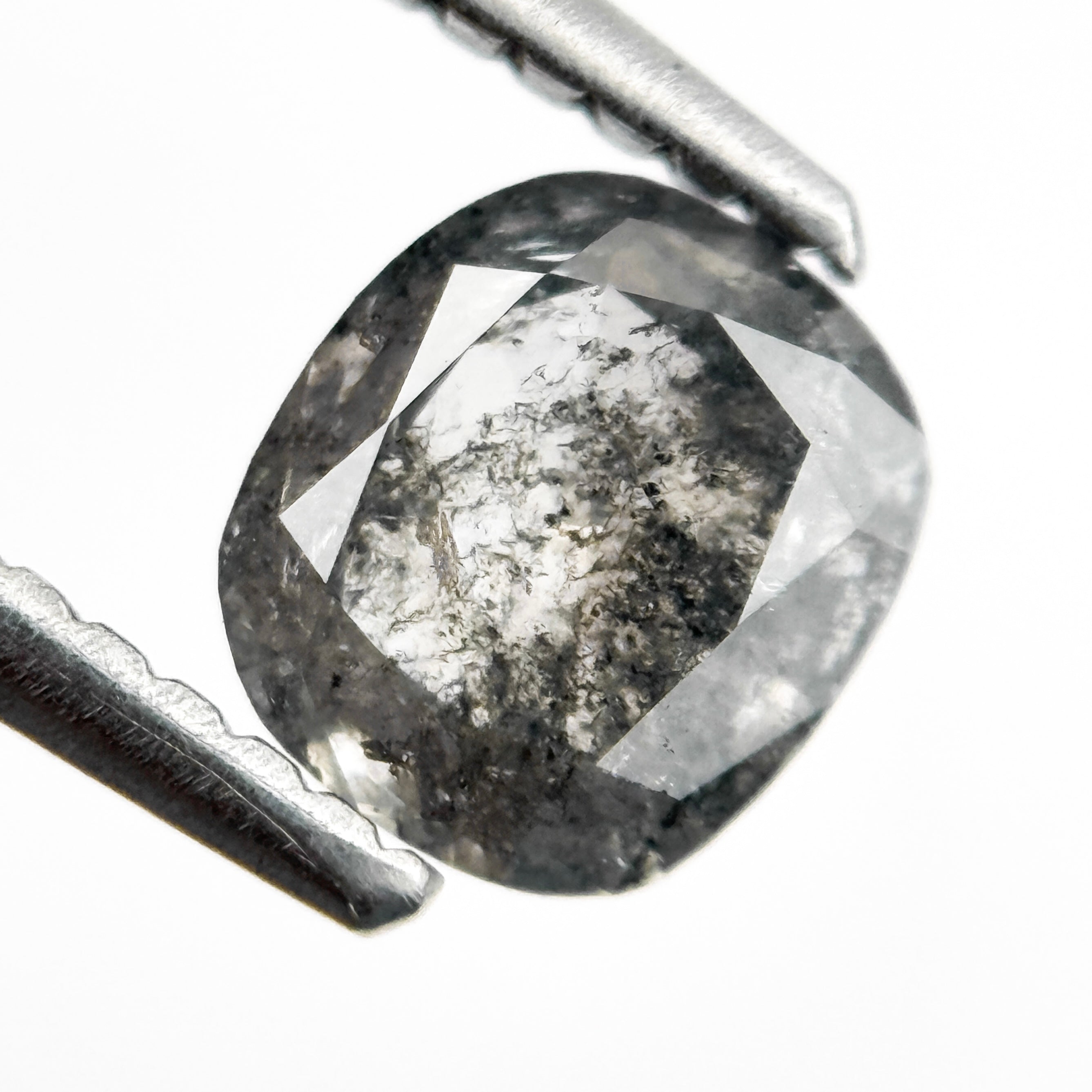 0.78 Ct Cushion Rose Cut Grey Natural Salt and Pepper Diamond