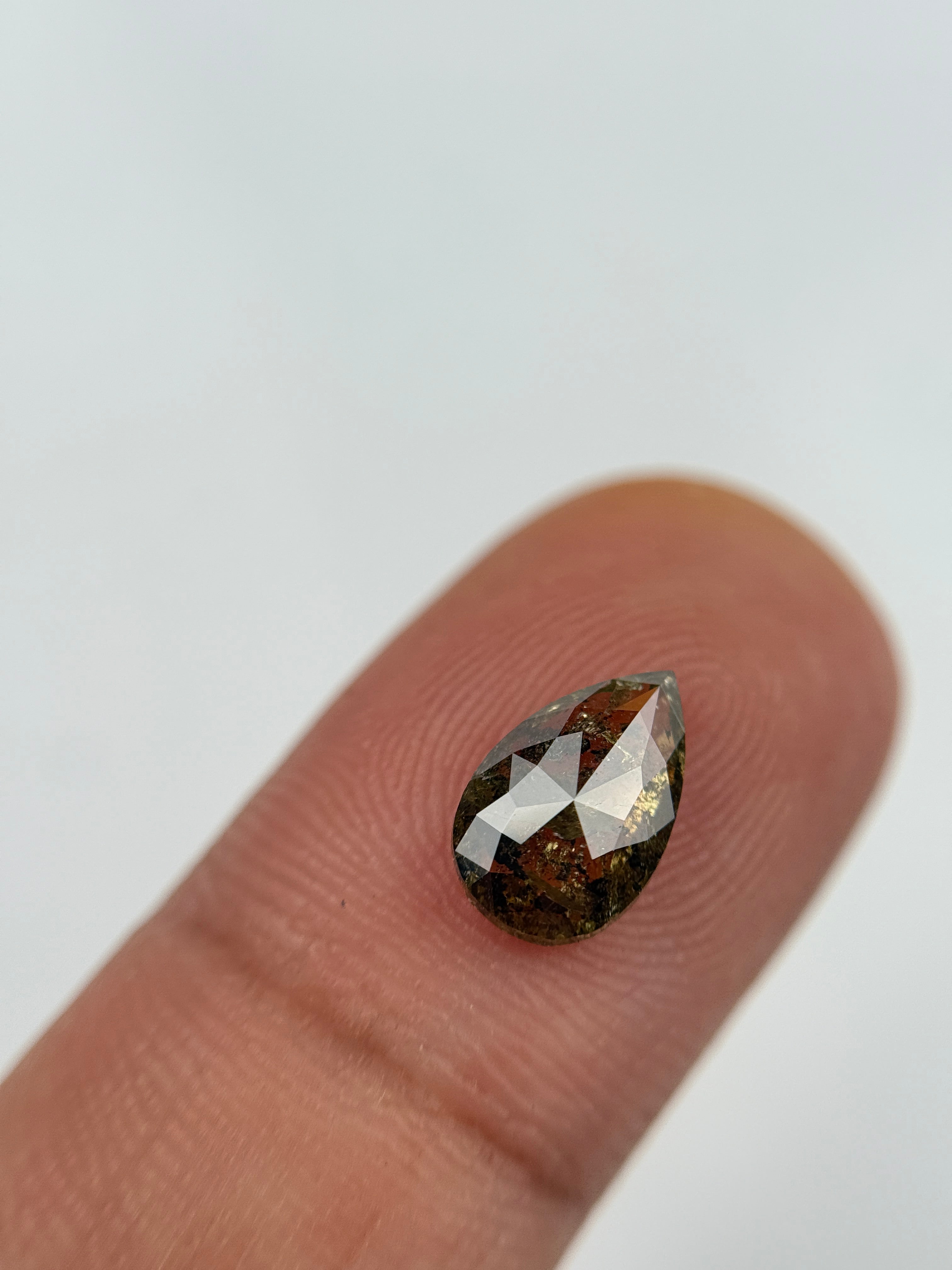 1.55 Ct Pear Rose Cut Green Natural Salt and Pepper Diamond