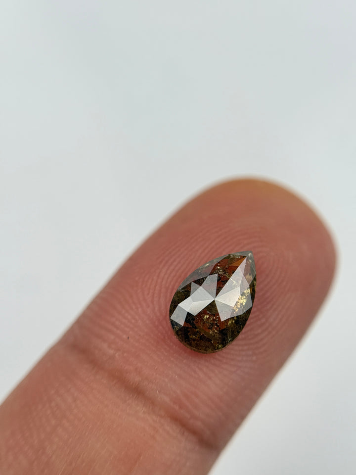 1.55 Ct Pear Rose Cut Green Natural Salt and Pepper Diamond