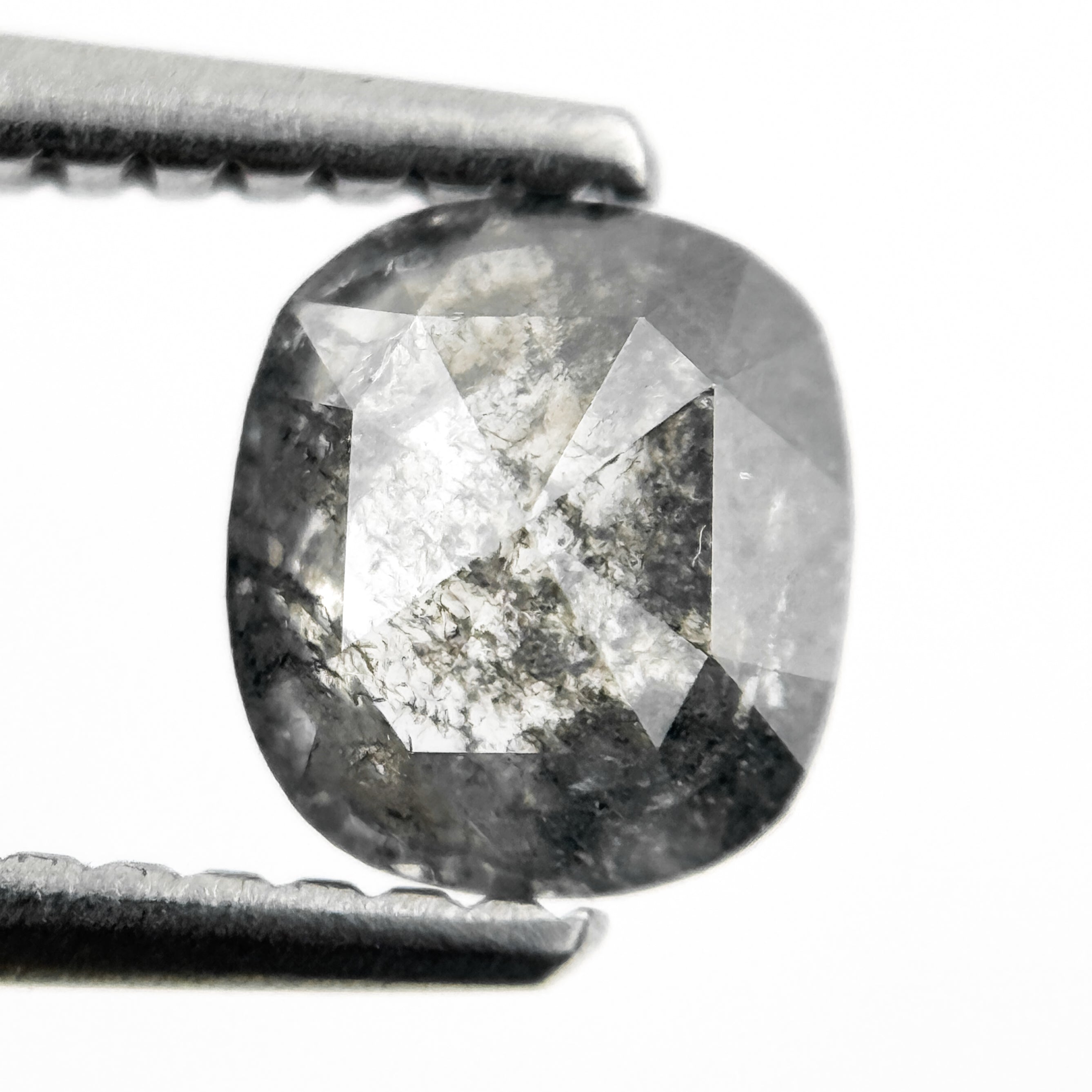 0.78 Ct Cushion Rose Cut Grey Natural Salt and Pepper Diamond