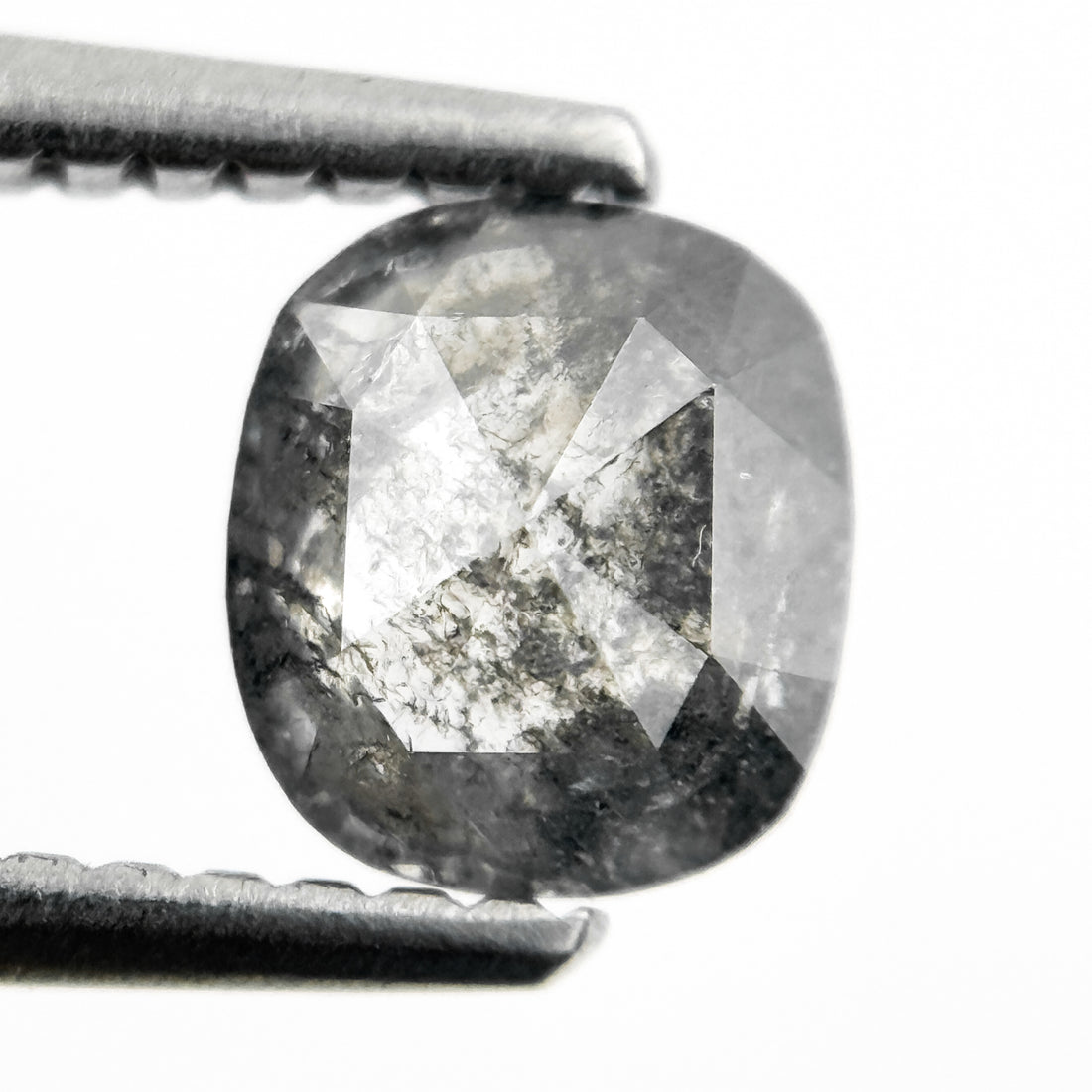 0.78 Ct Cushion Rose Cut Grey Natural Salt and Pepper Diamond