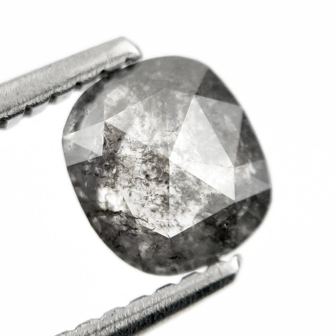 0.78 Ct Cushion Rose Cut Grey Natural Salt and Pepper Diamond