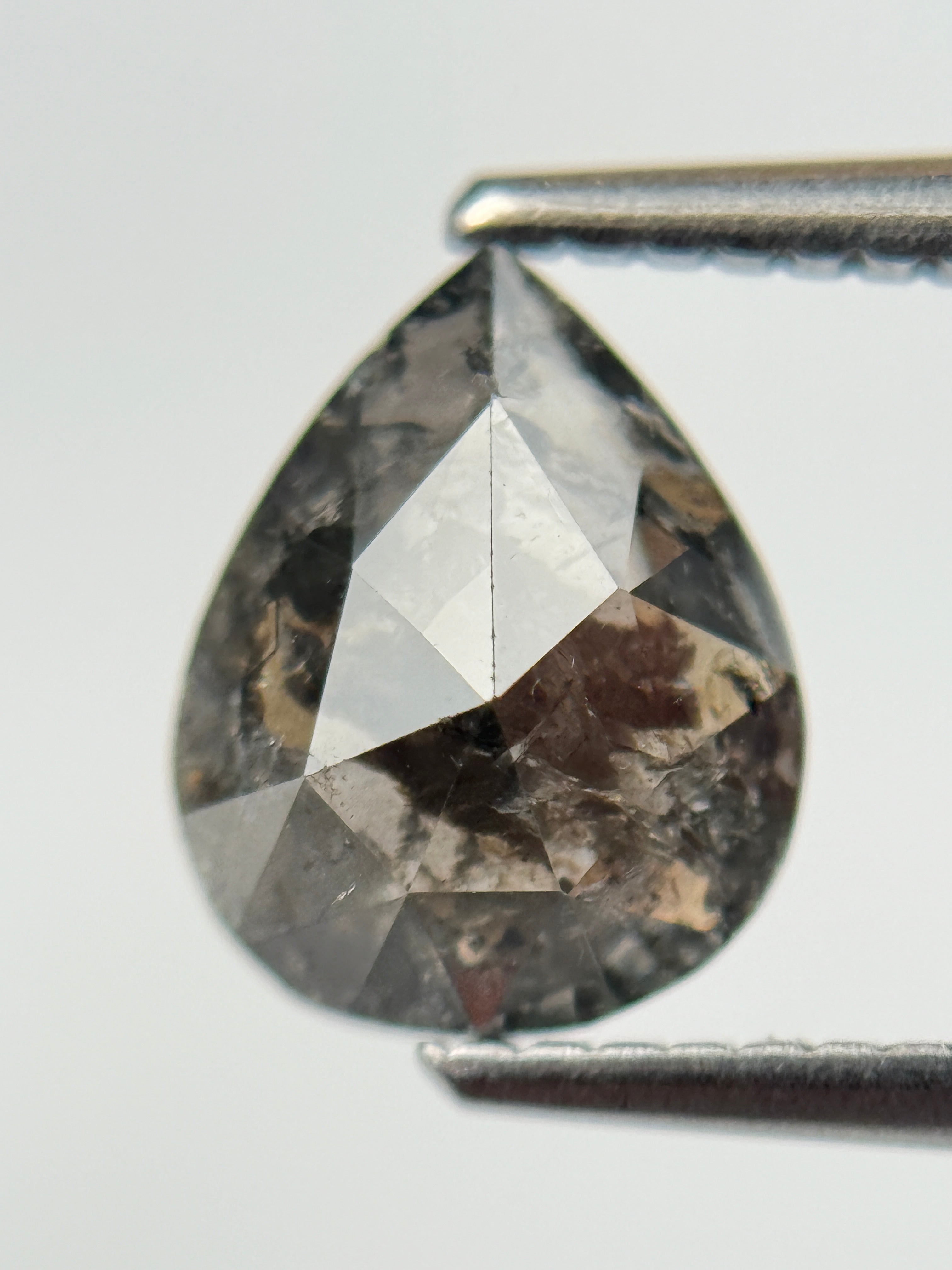 1.80 Ct Pear Rose Cut Brown Natural Salt and Pepper Diamond