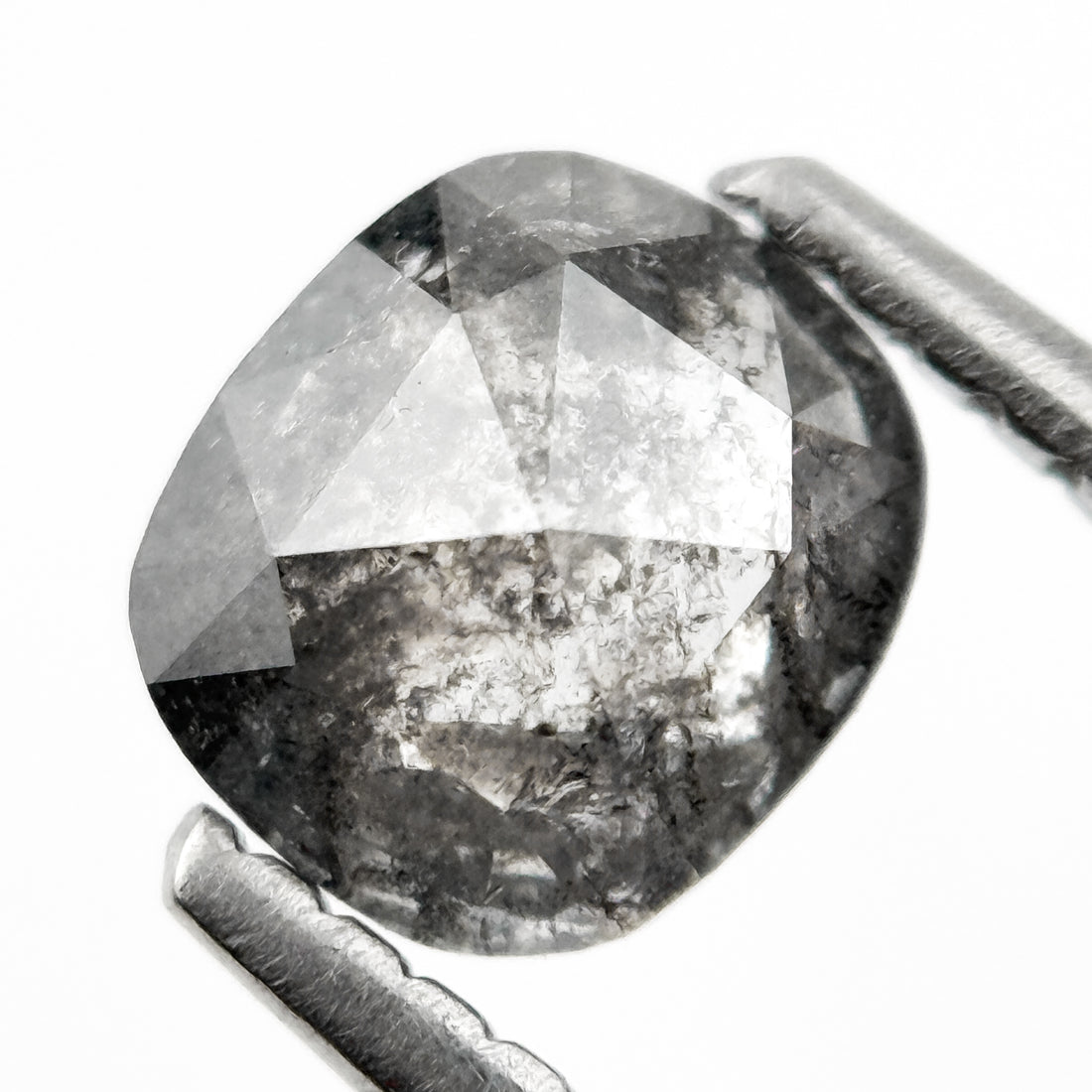 0.78 Ct Cushion Rose Cut Grey Natural Salt and Pepper Diamond