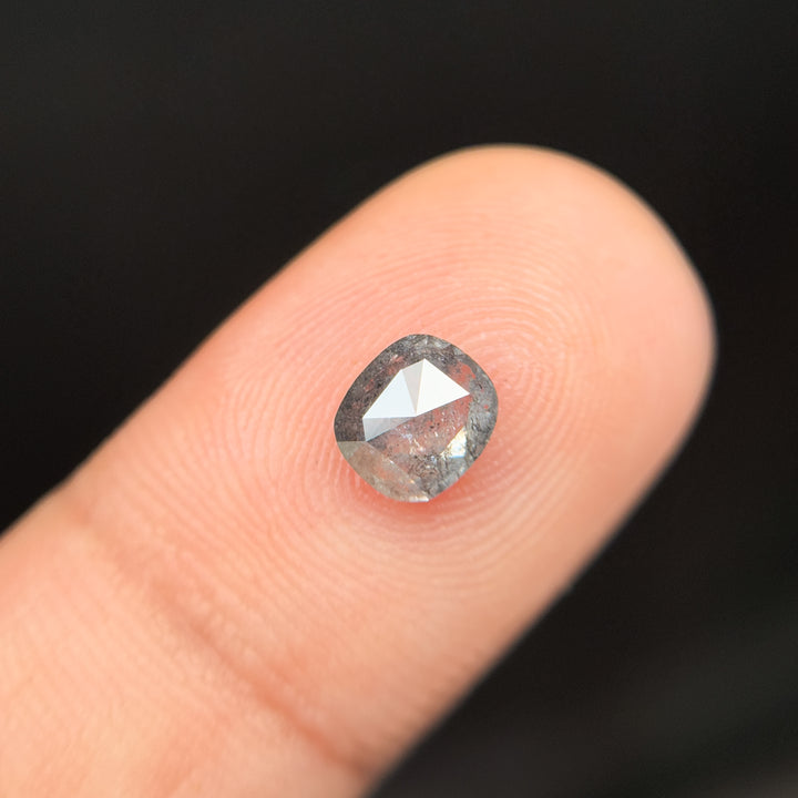 0.78 Ct Cushion Rose Cut Grey Natural Salt and Pepper Diamond