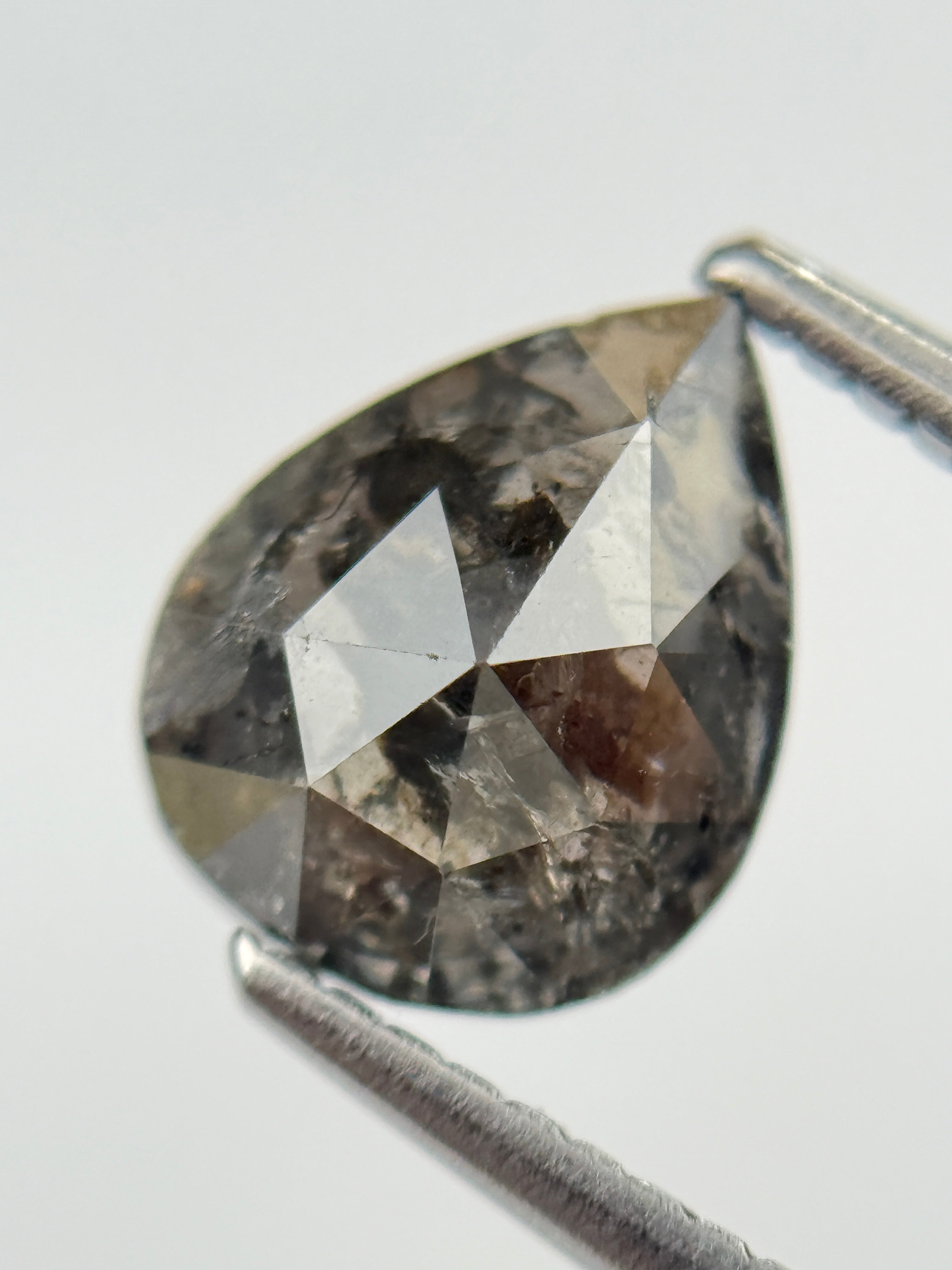 1.80 Ct Pear Rose Cut Brown Natural Salt and Pepper Diamond