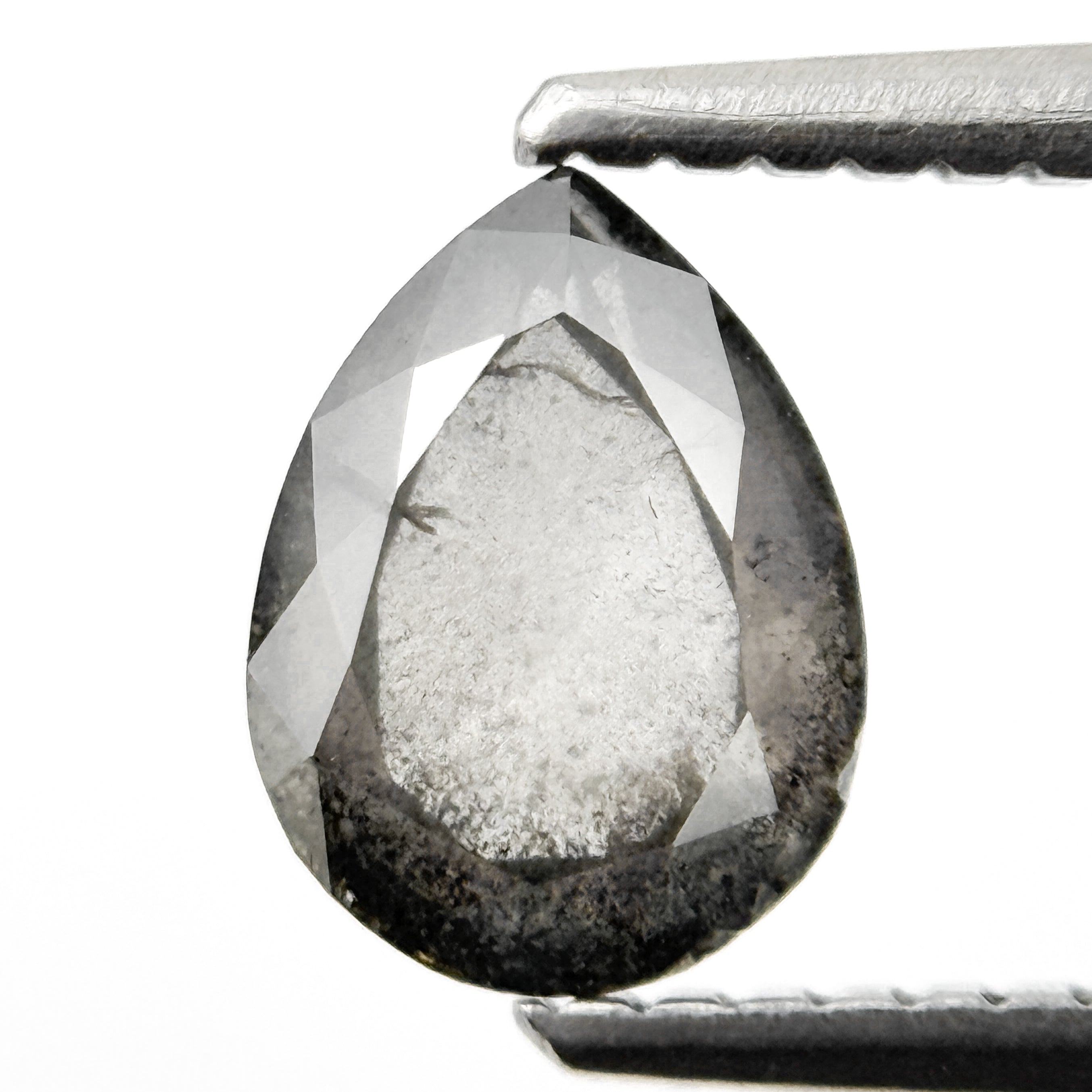 1.05 Ct Pear Rose Cut Grey Natural Salt and Pepper Diamond
