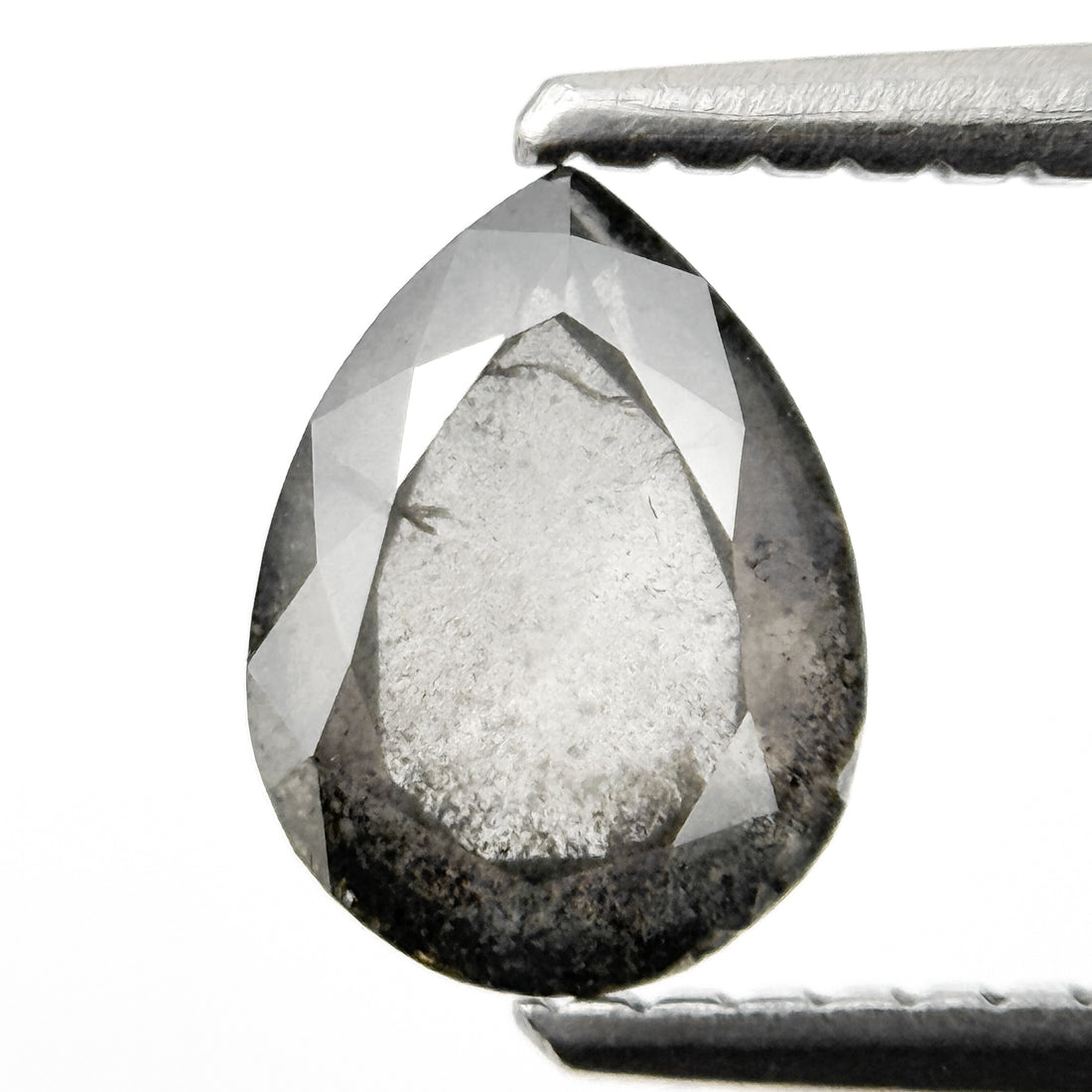 1.05 Ct Pear Rose Cut Grey Natural Salt and Pepper Diamond