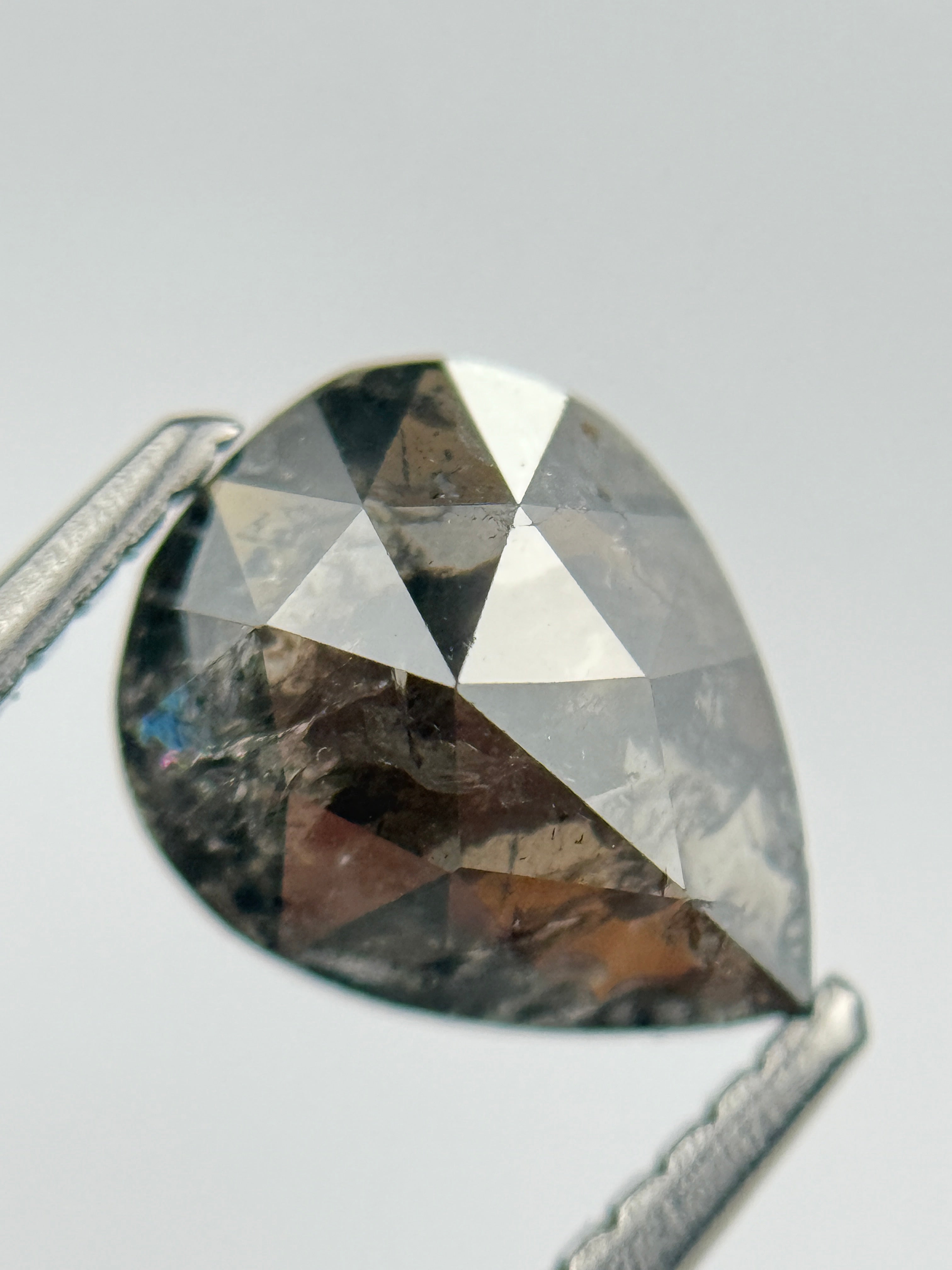 1.80 Ct Pear Rose Cut Brown Natural Salt and Pepper Diamond