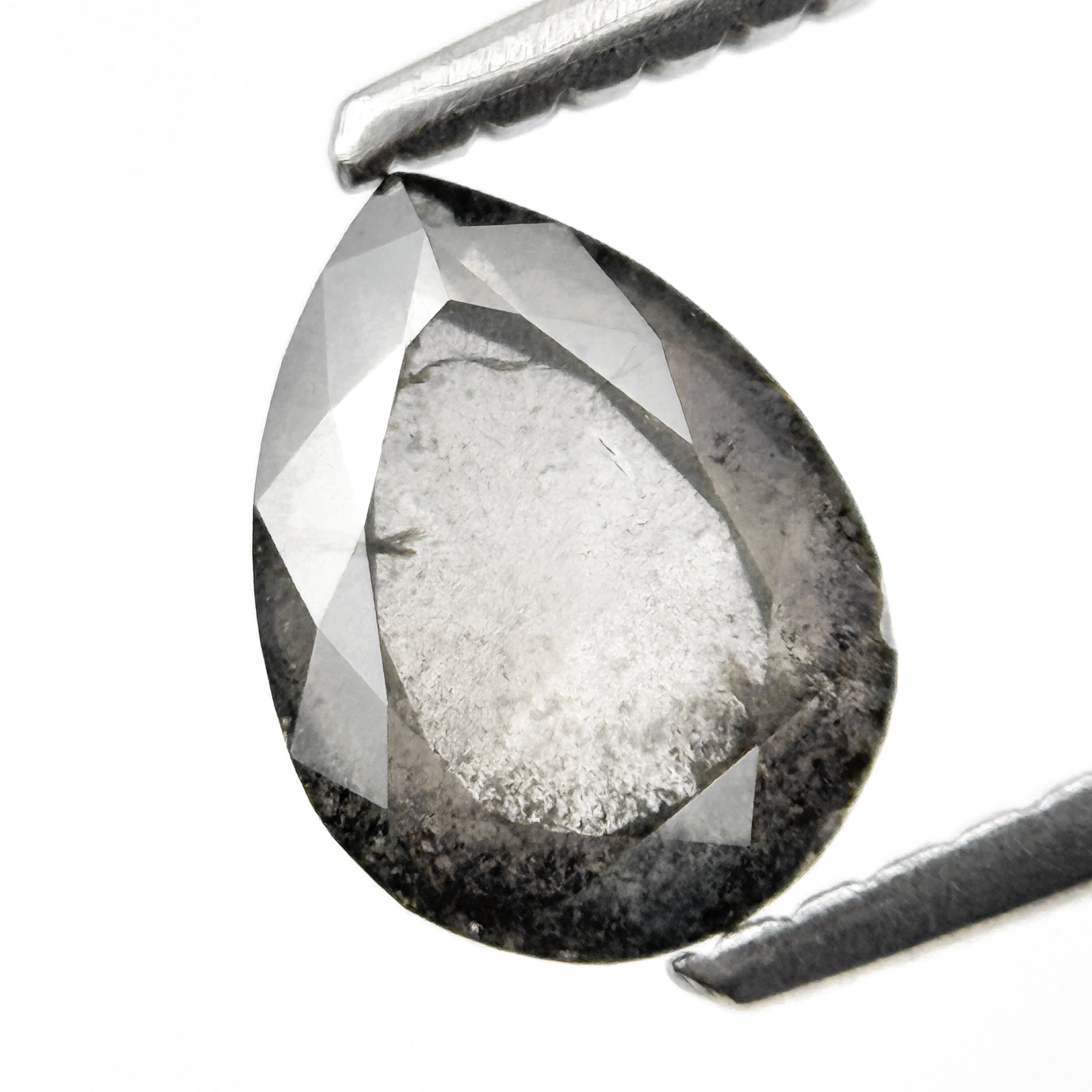 1.05 Ct Pear Rose Cut Grey Natural Salt and Pepper Diamond