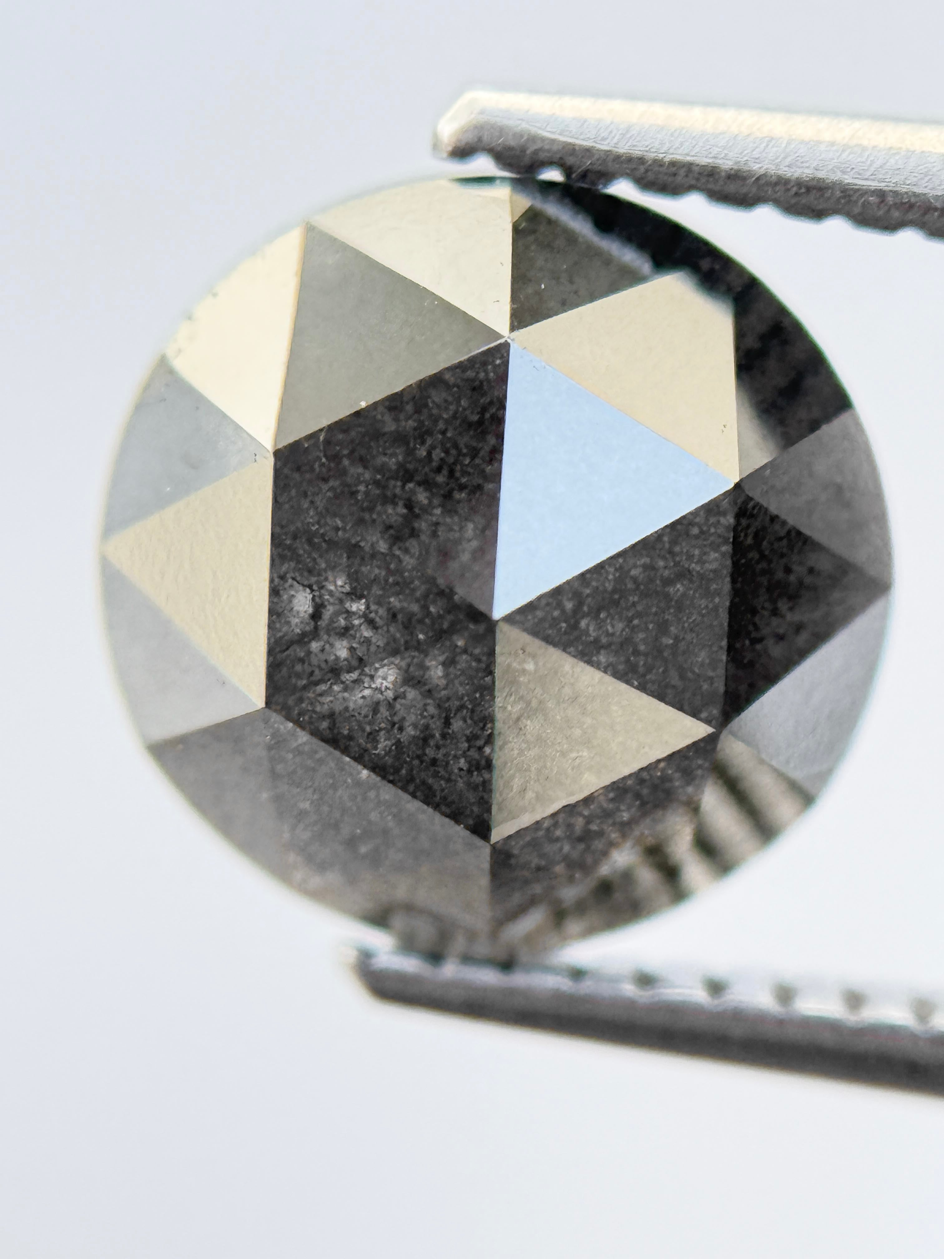 2.80 Ct Round Rose Cut Grey Natural Salt and Pepper Diamond