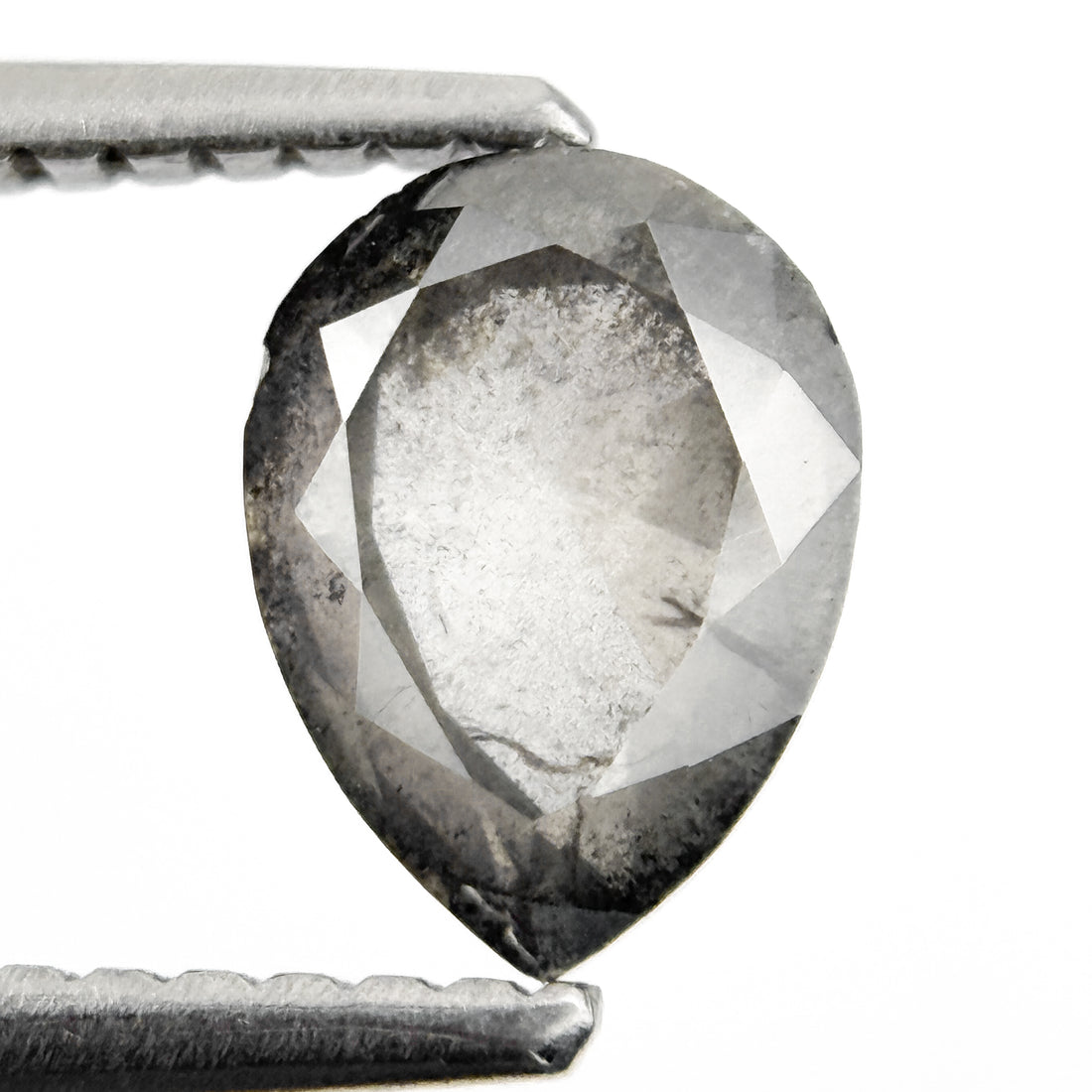 1.05 Ct Pear Rose Cut Grey Natural Salt and Pepper Diamond