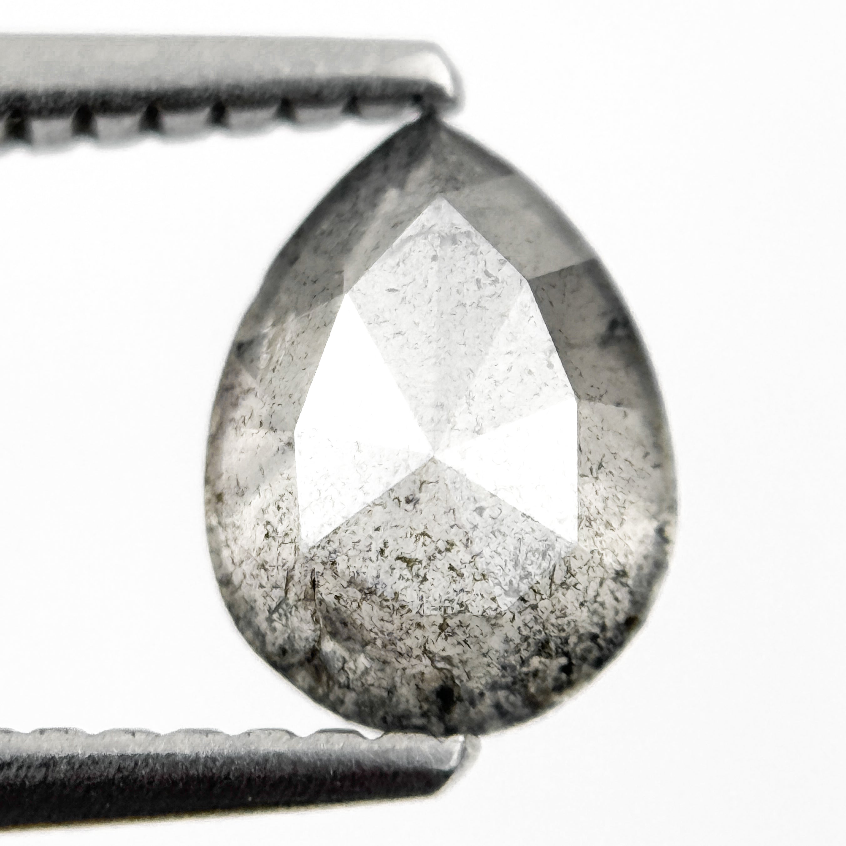 1.05 Ct Pear Rose Cut Grey Natural Salt and Pepper Diamond