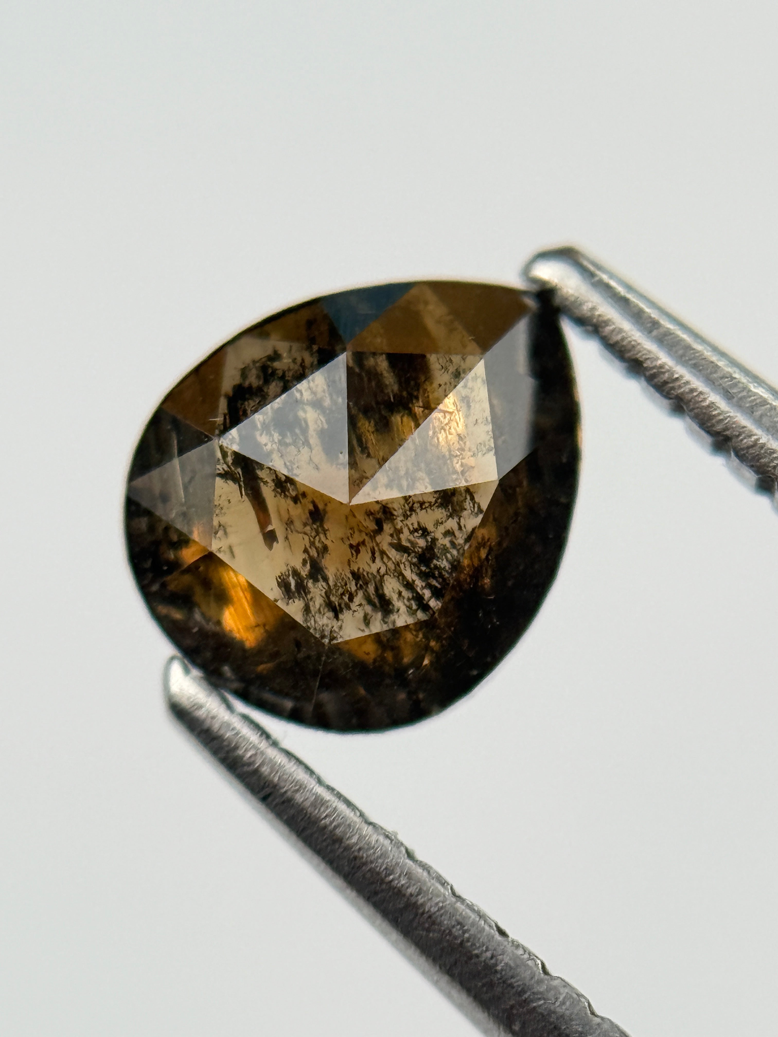 0.96 Ct Pear Rose Cut Brown Natural Salt and Pepper Diamond