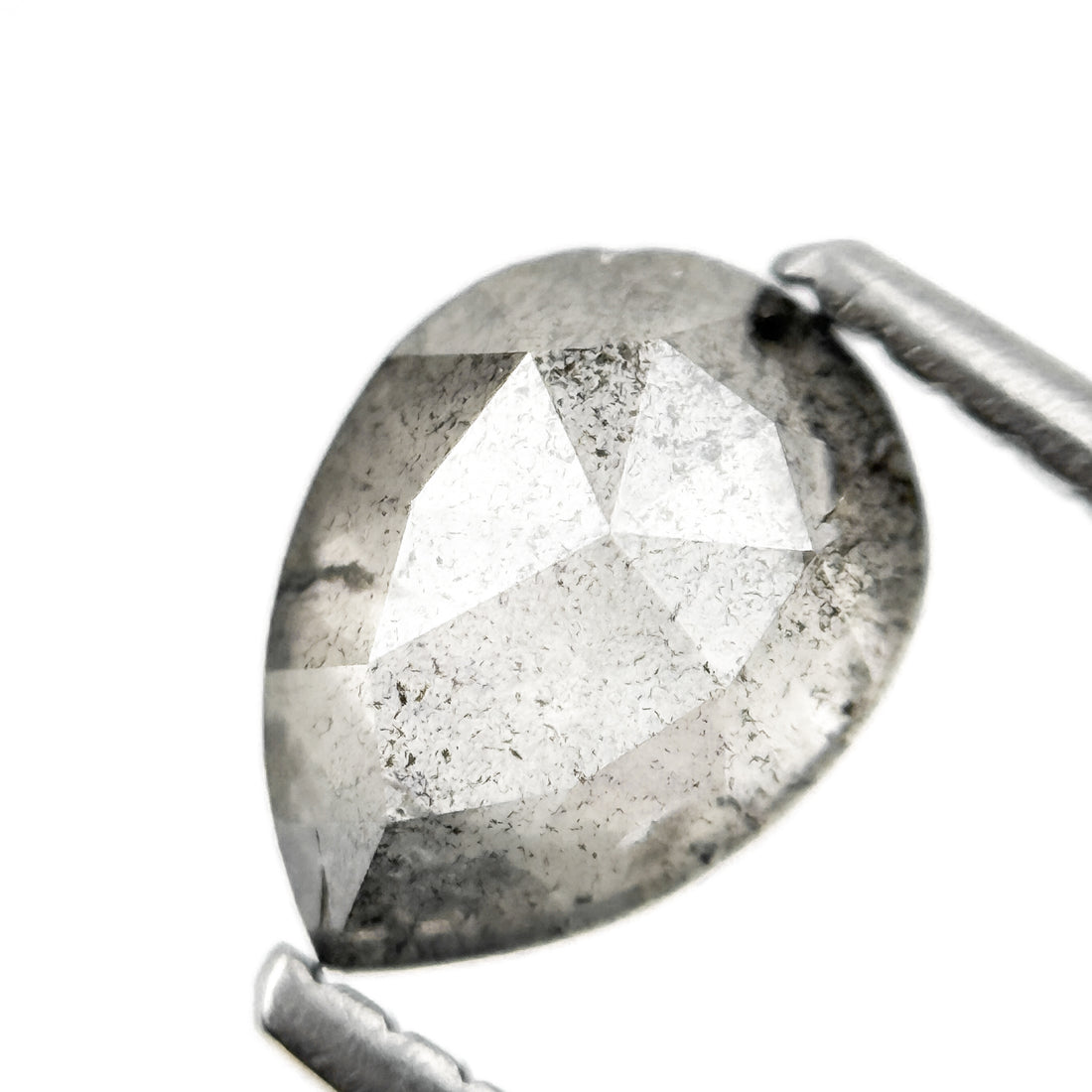 1.05 Ct Pear Rose Cut Grey Natural Salt and Pepper Diamond