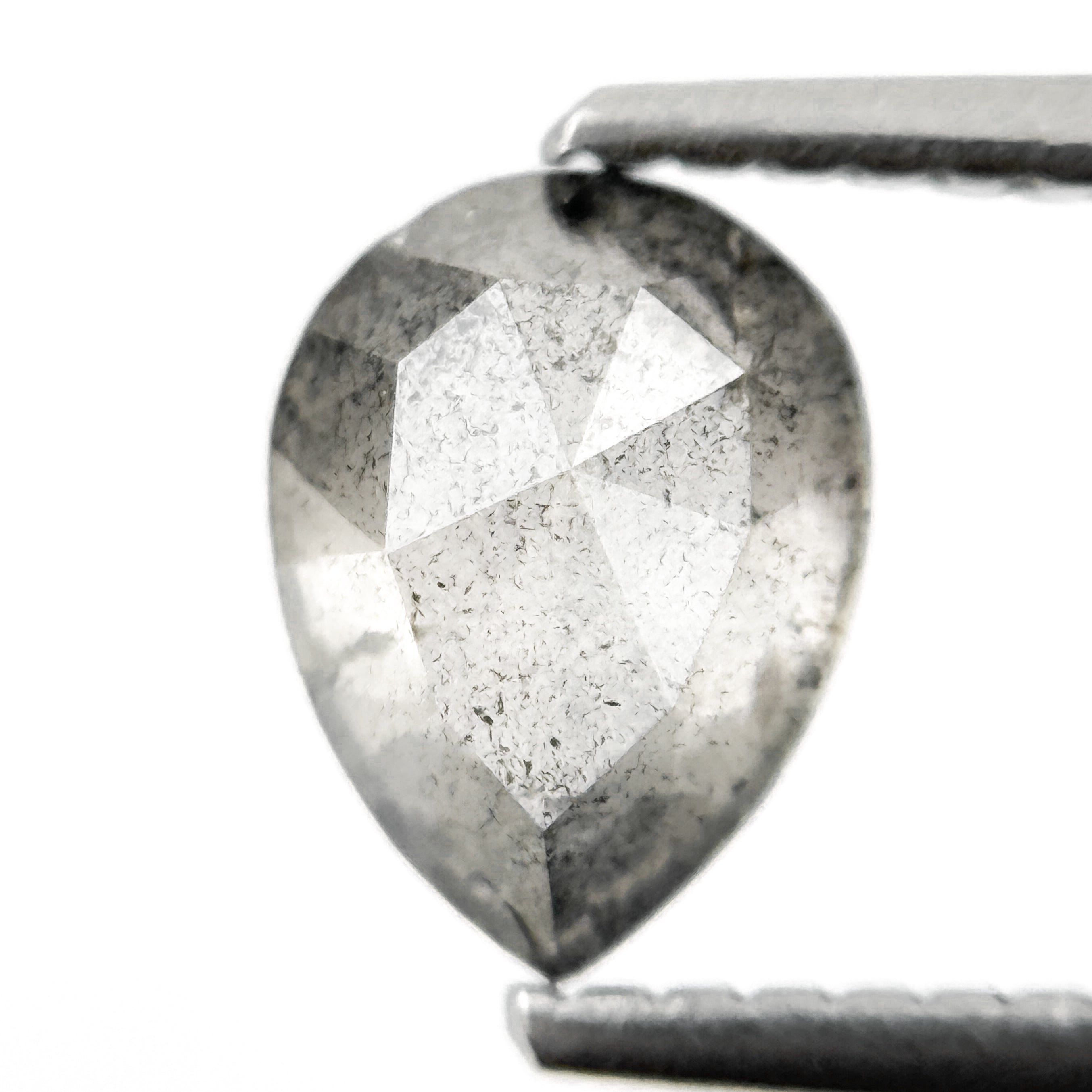1.05 Ct Pear Rose Cut Grey Natural Salt and Pepper Diamond