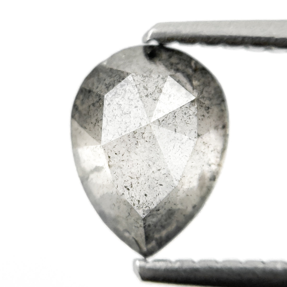 1.05 Ct Pear Rose Cut Grey Natural Salt and Pepper Diamond