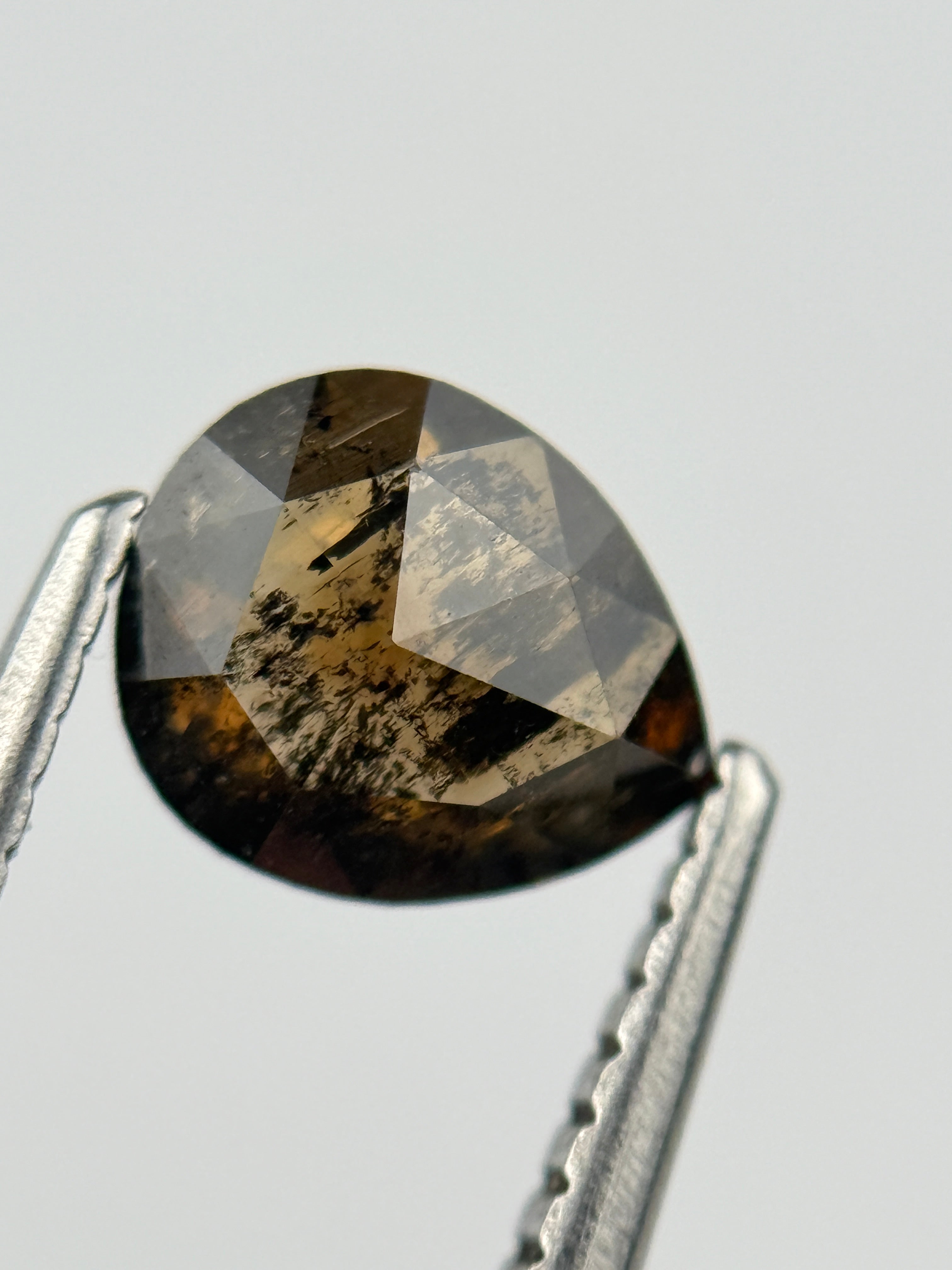 0.96 Ct Pear Rose Cut Brown Natural Salt and Pepper Diamond