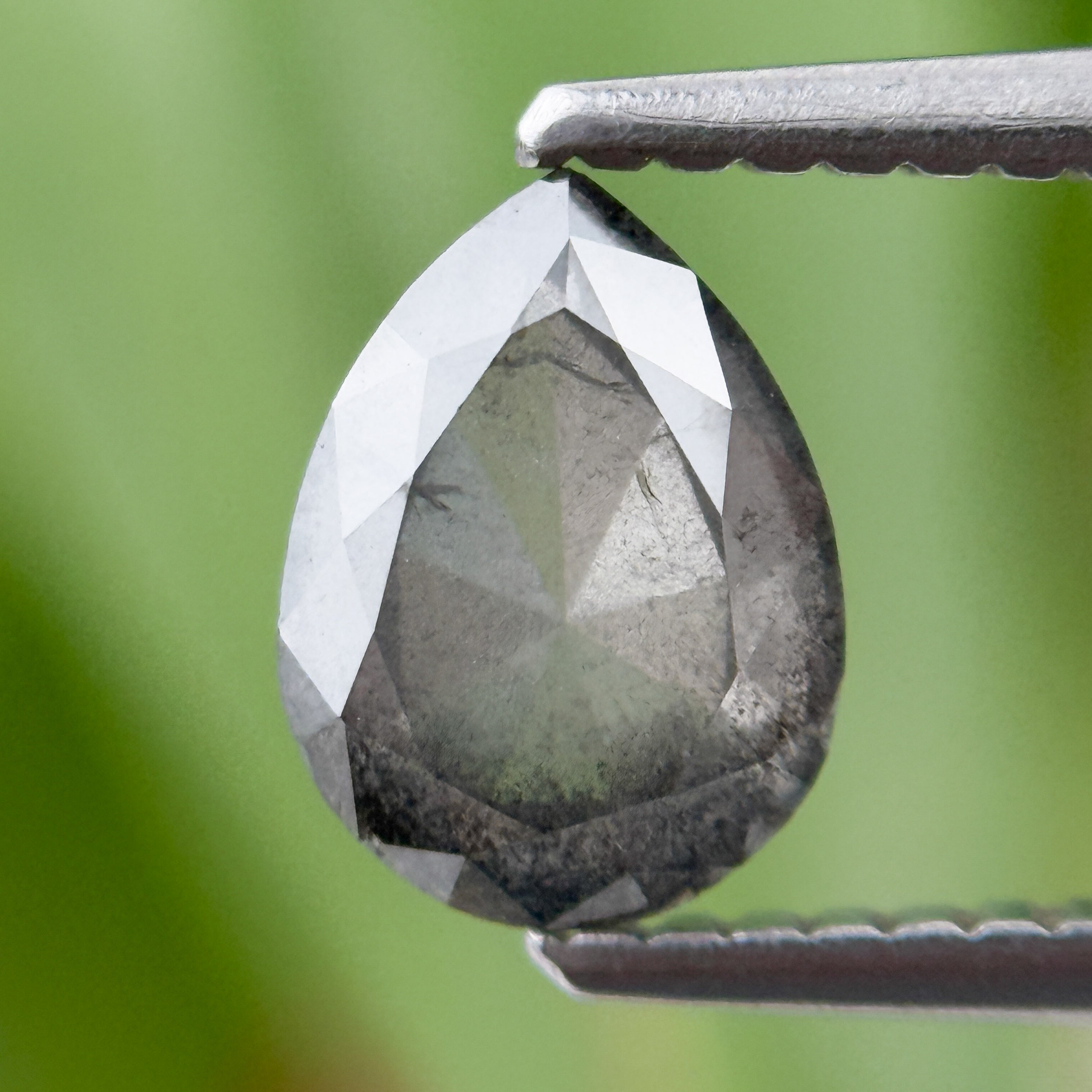 1.05 Ct Pear Rose Cut Grey Natural Salt and Pepper Diamond