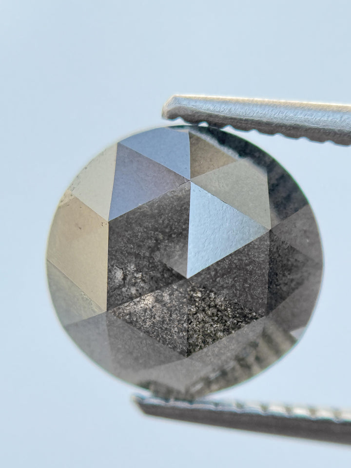 2.80 Ct Round Rose Cut Grey Natural Salt and Pepper Diamond