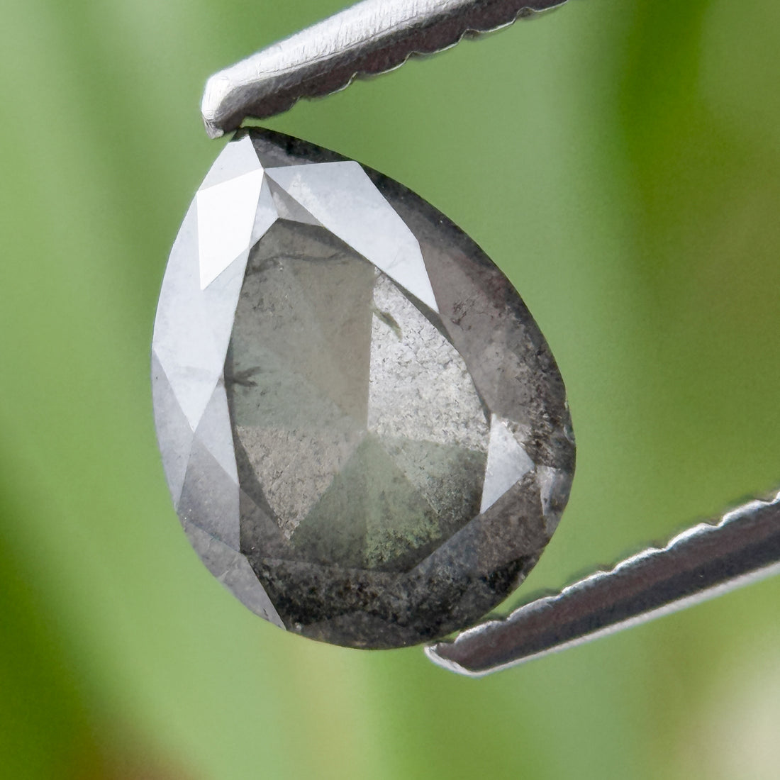 1.05 Ct Pear Rose Cut Grey Natural Salt and Pepper Diamond