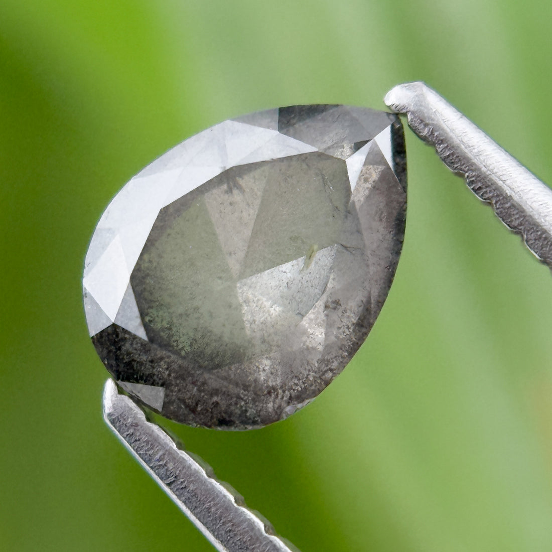 1.05 Ct Pear Rose Cut Grey Natural Salt and Pepper Diamond
