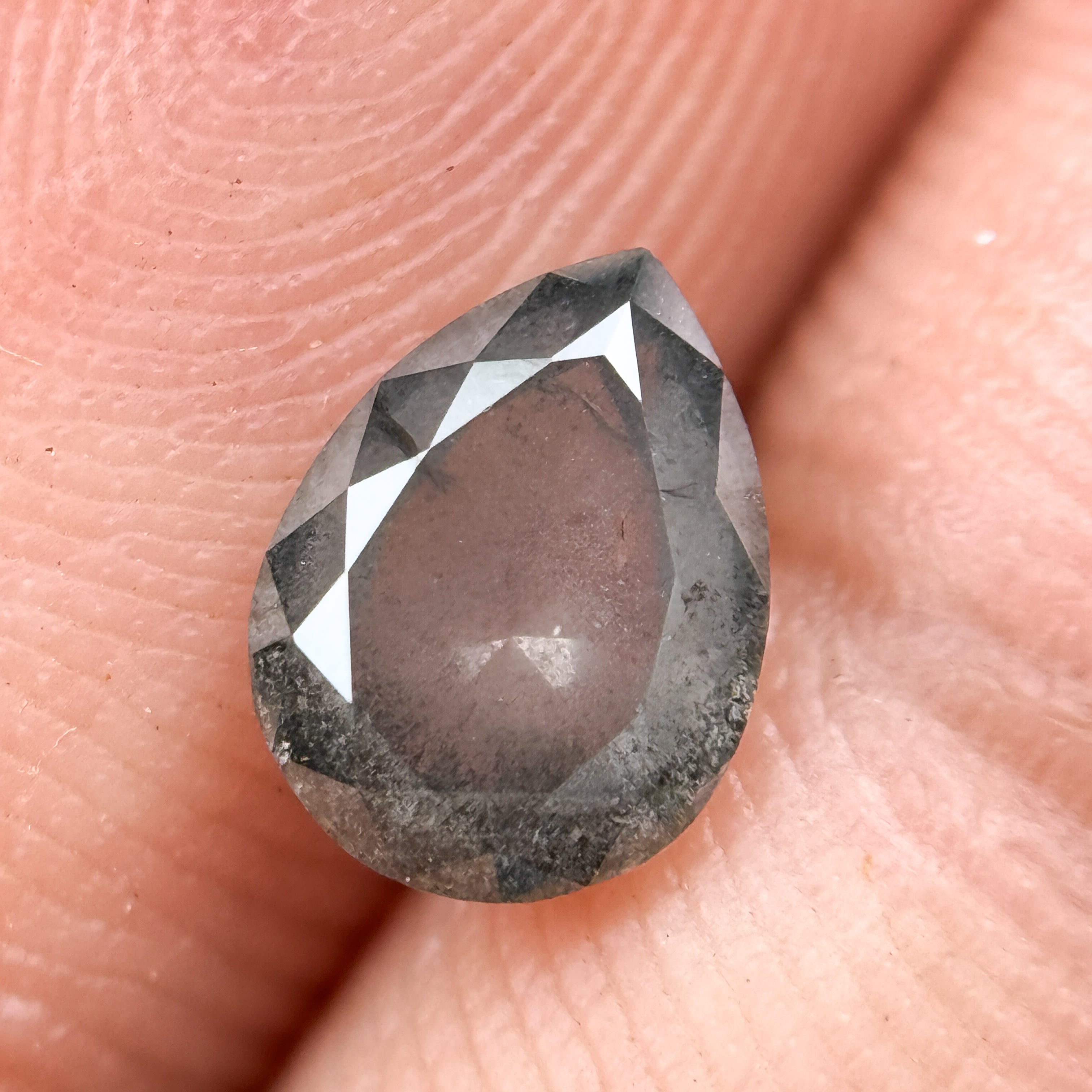 1.05 Ct Pear Rose Cut Grey Natural Salt and Pepper Diamond