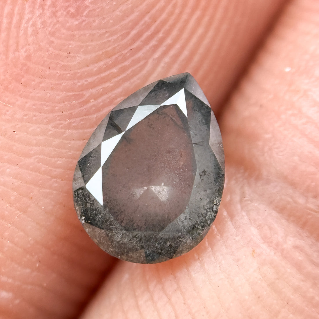1.05 Ct Pear Rose Cut Grey Natural Salt and Pepper Diamond