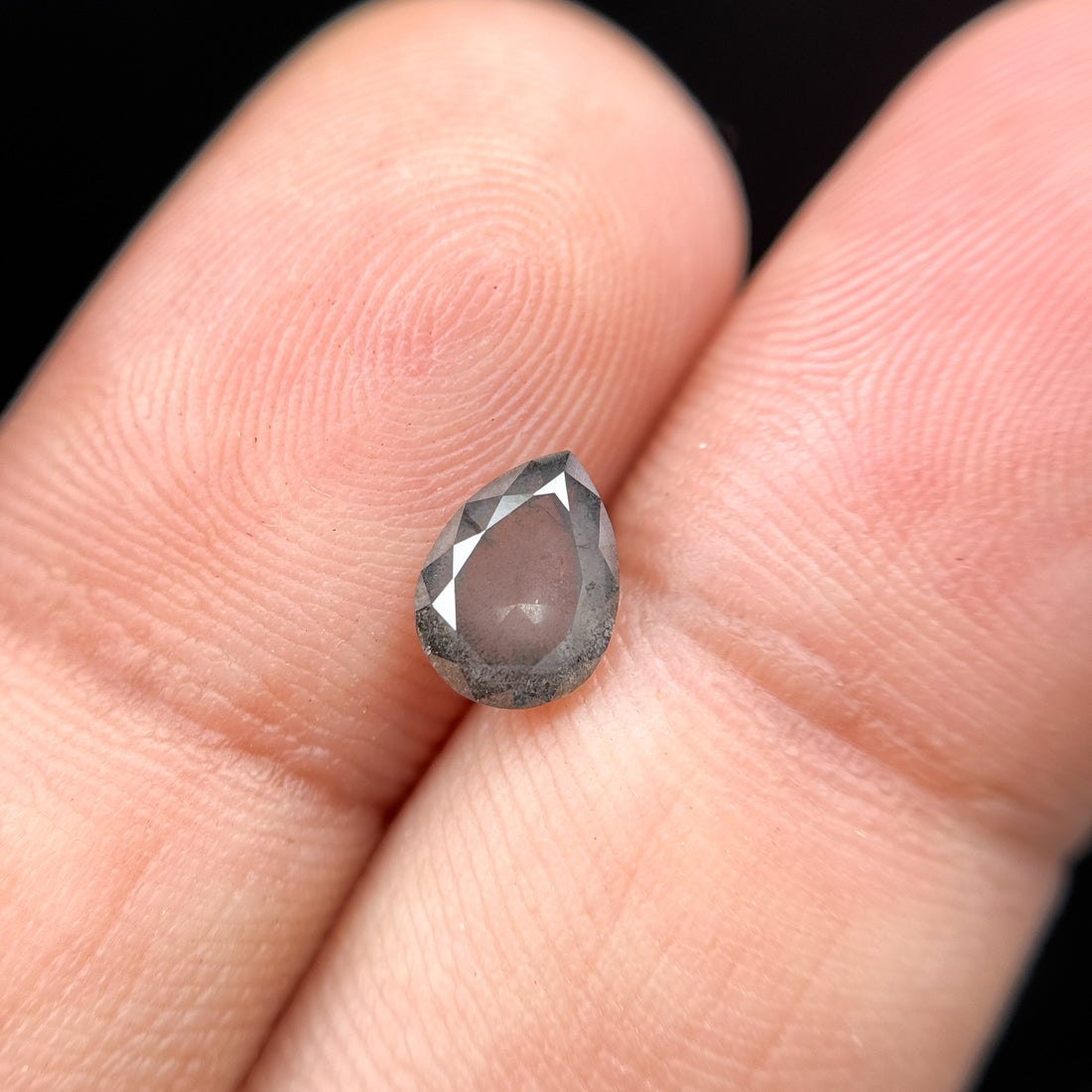 1.05 Ct Pear Rose Cut Grey Natural Salt and Pepper Diamond