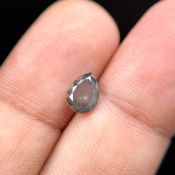 1.05 Ct Pear Rose Cut Grey Natural Salt and Pepper Diamond