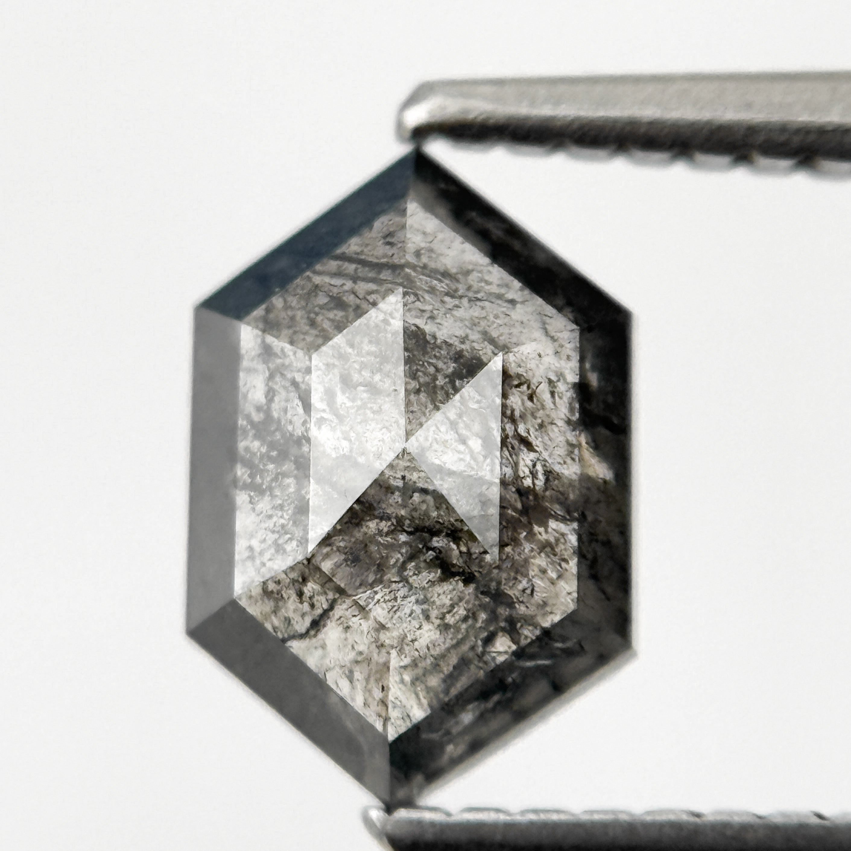 1.28 Ct Hexagon Rose Cut Grey Natural Salt and Pepper Diamond