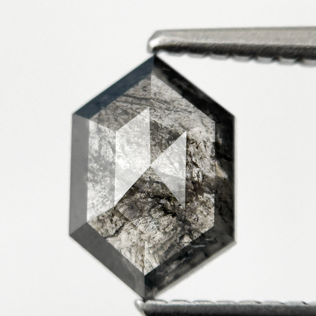 1.28 Ct Hexagon Rose Cut Grey Natural Salt and Pepper Diamond