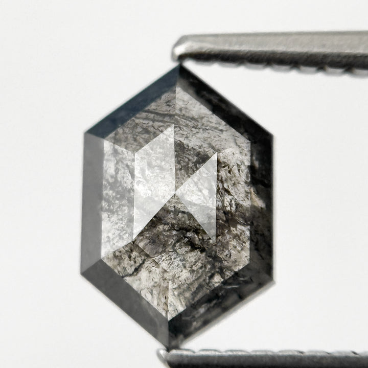 1.28 Ct Hexagon Rose Cut Grey Natural Salt and Pepper Diamond