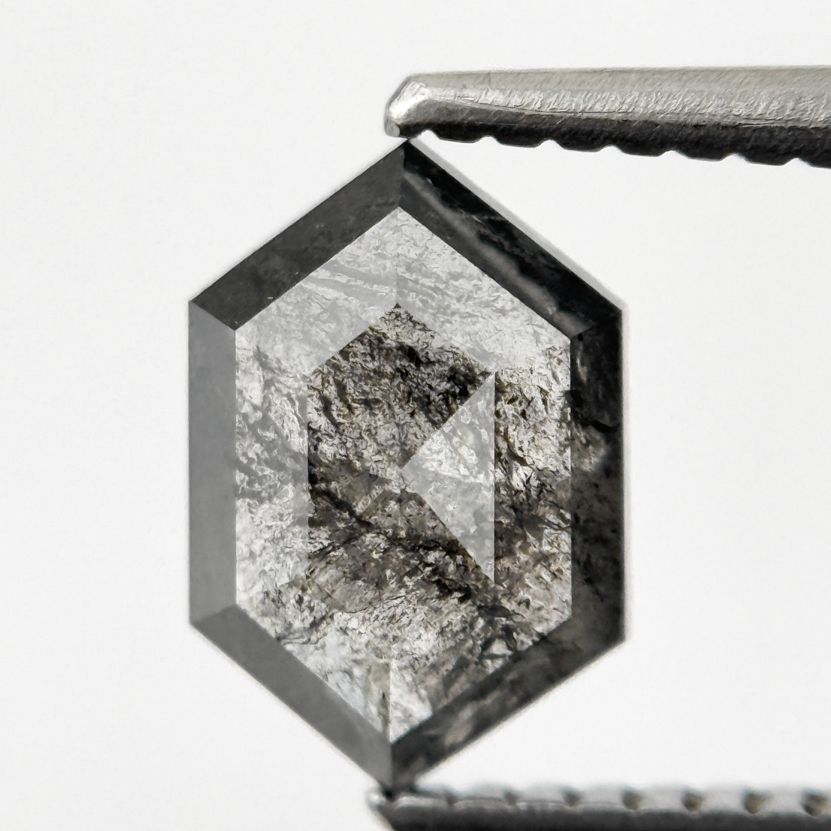 1.28 Ct Hexagon Rose Cut Grey Natural Salt and Pepper Diamond