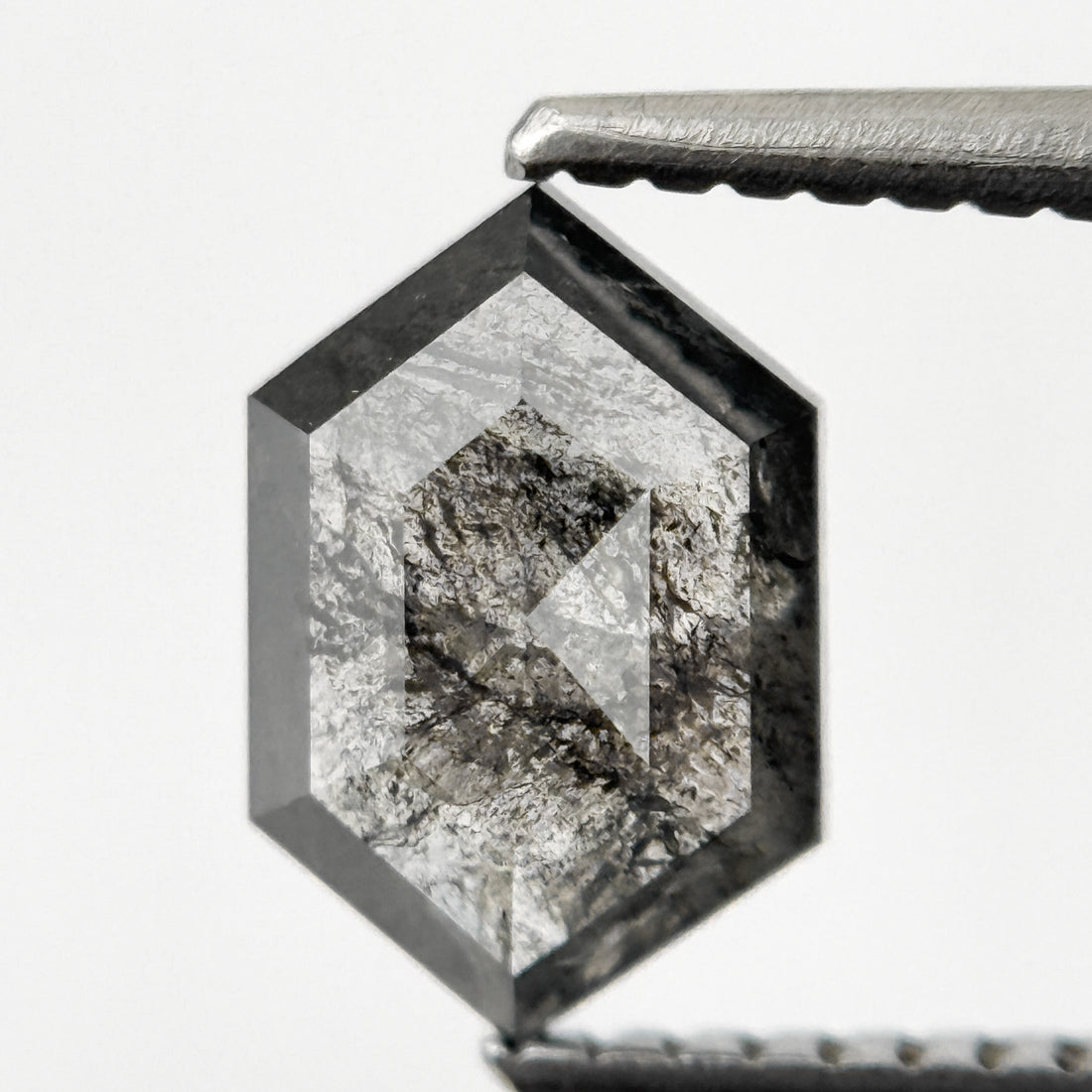 1.28 Ct Hexagon Rose Cut Grey Natural Salt and Pepper Diamond