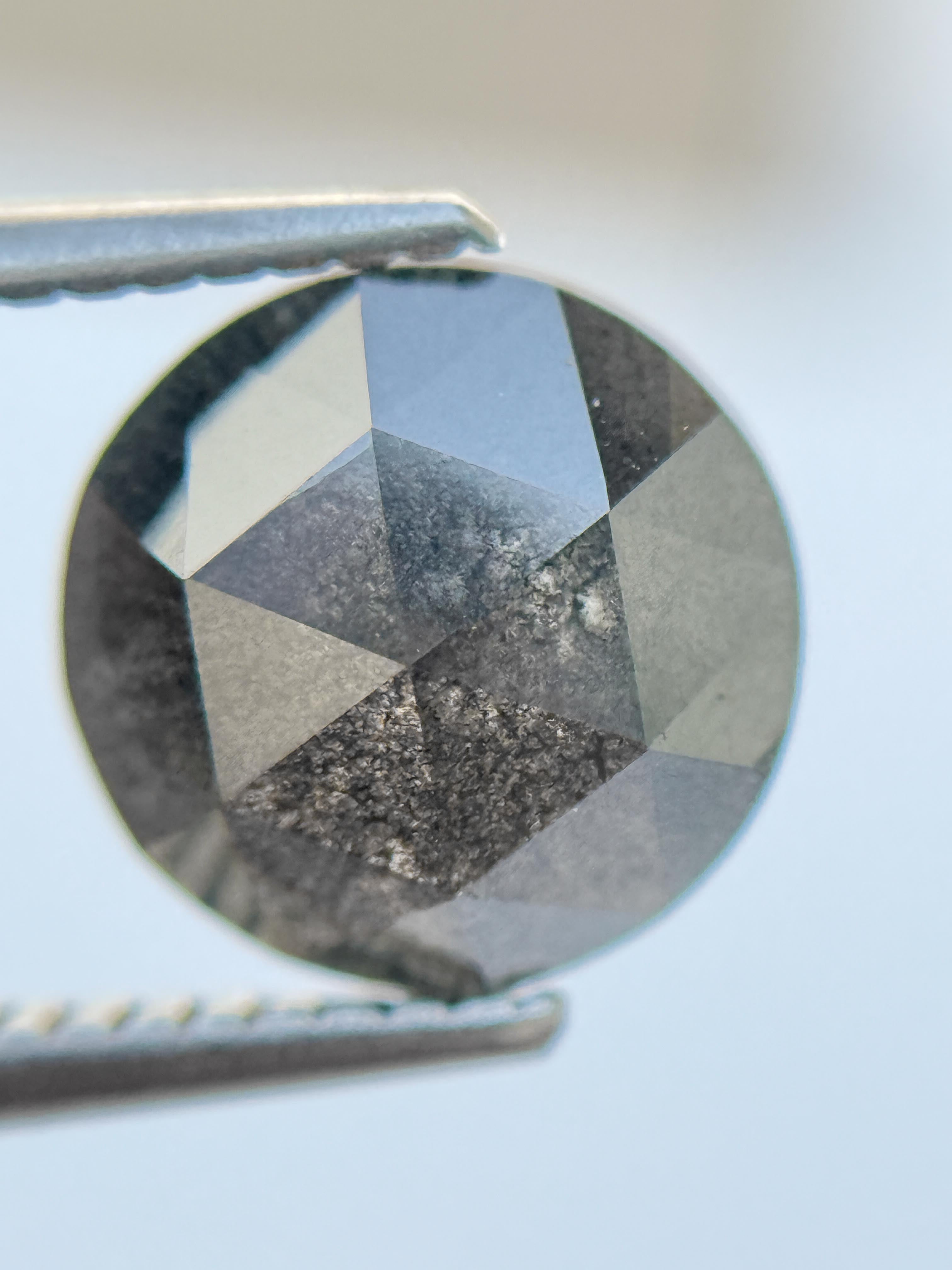 2.80 Ct Round Rose Cut Grey Natural Salt and Pepper Diamond