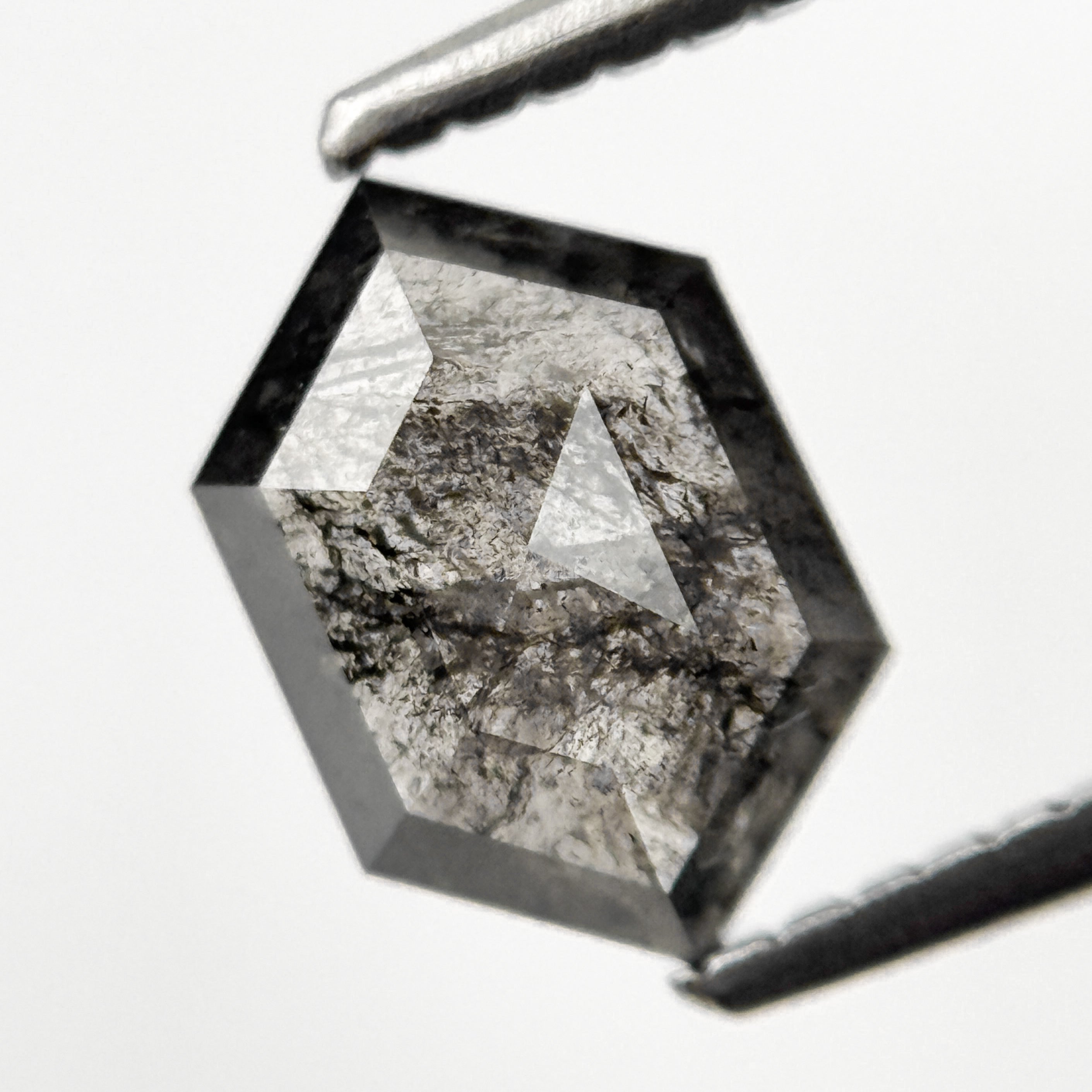 1.28 Ct Hexagon Rose Cut Grey Natural Salt and Pepper Diamond