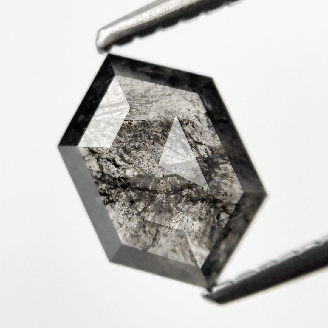 1.28 Ct Hexagon Rose Cut Grey Natural Salt and Pepper Diamond