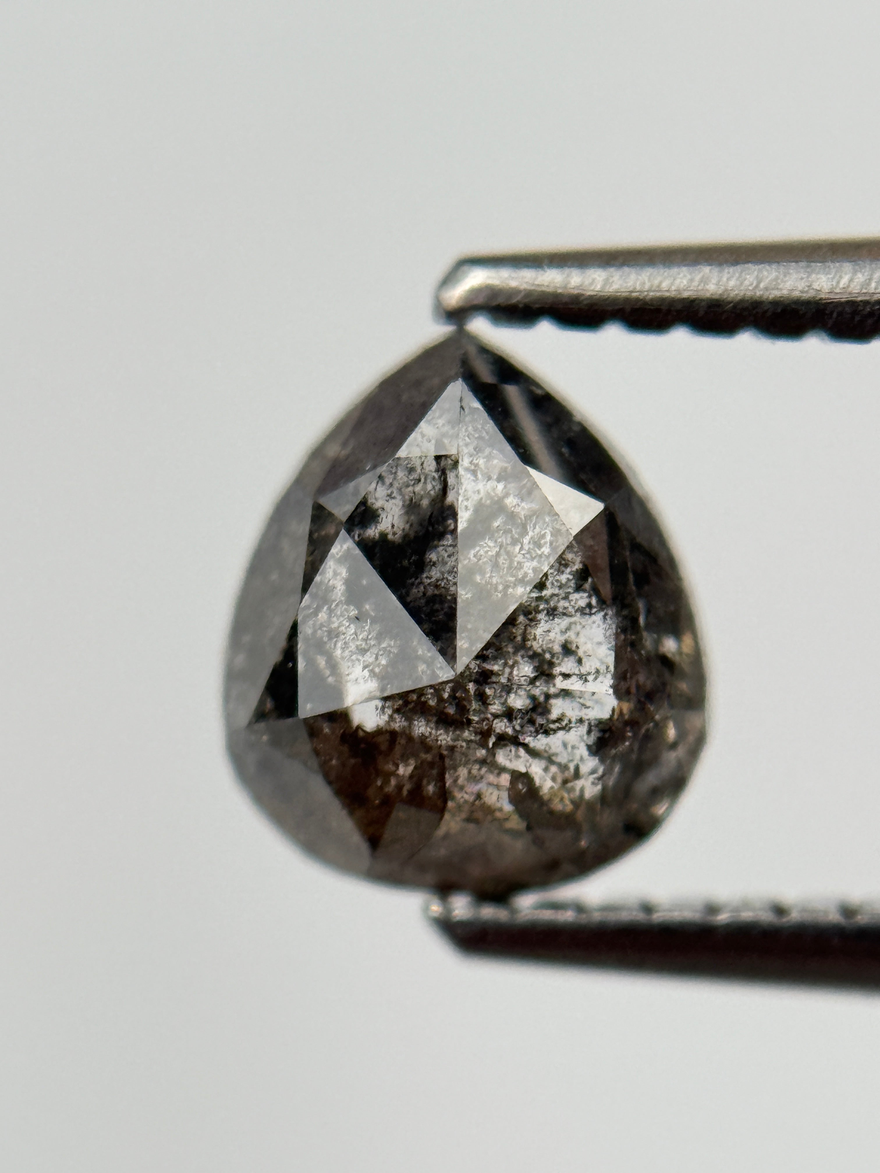 1.10 Ct Pear Rose Cut Black Natural Salt and Pepper Diamond