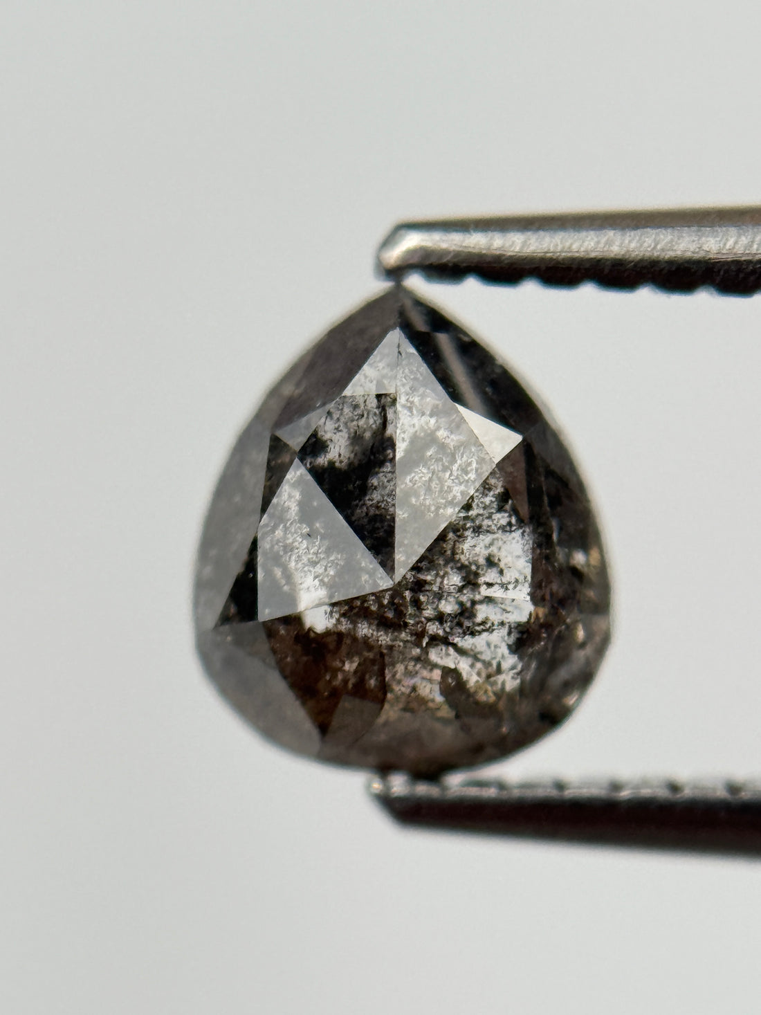 1.10 Ct Pear Rose Cut Black Natural Salt and Pepper Diamond