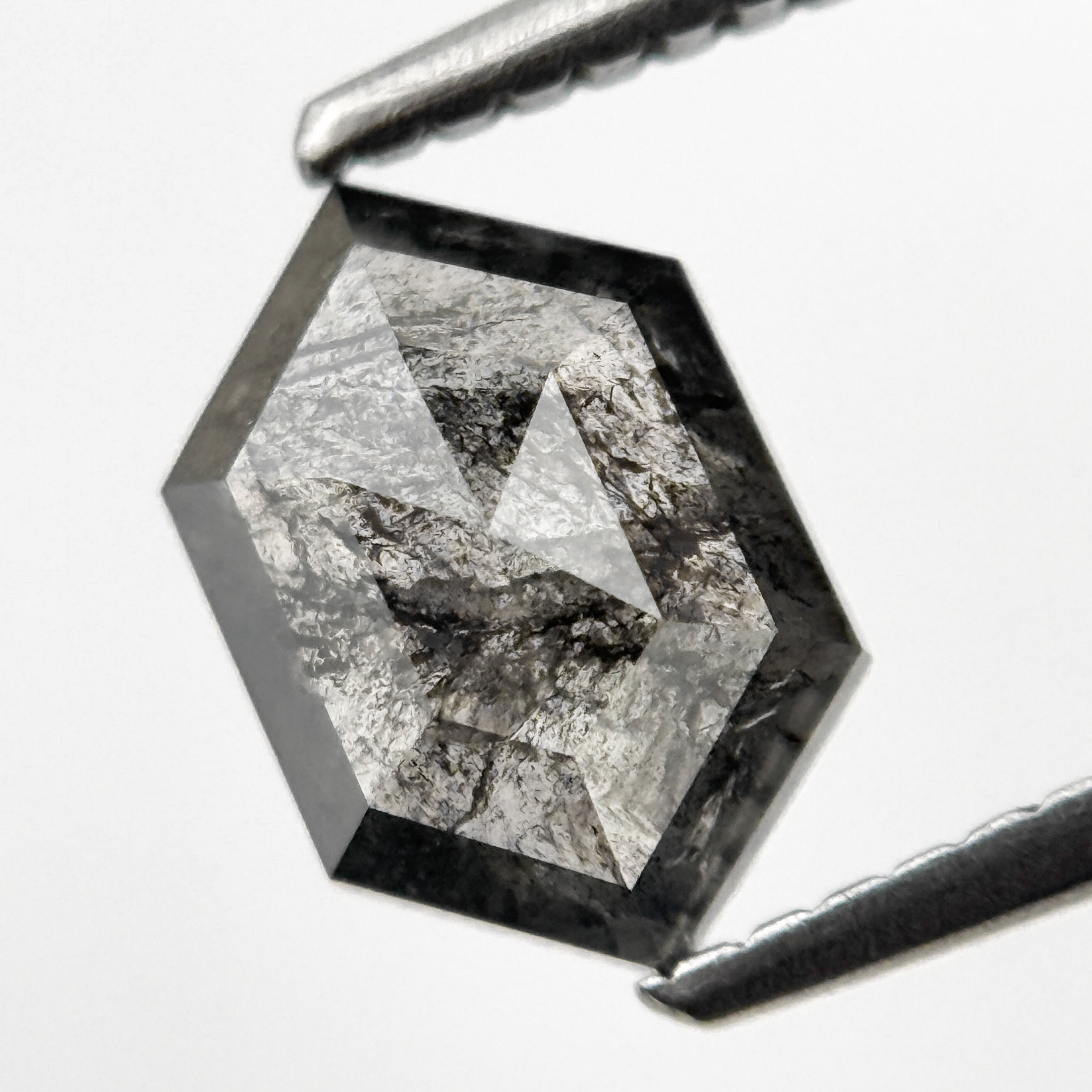 1.28 Ct Hexagon Rose Cut Grey Natural Salt and Pepper Diamond