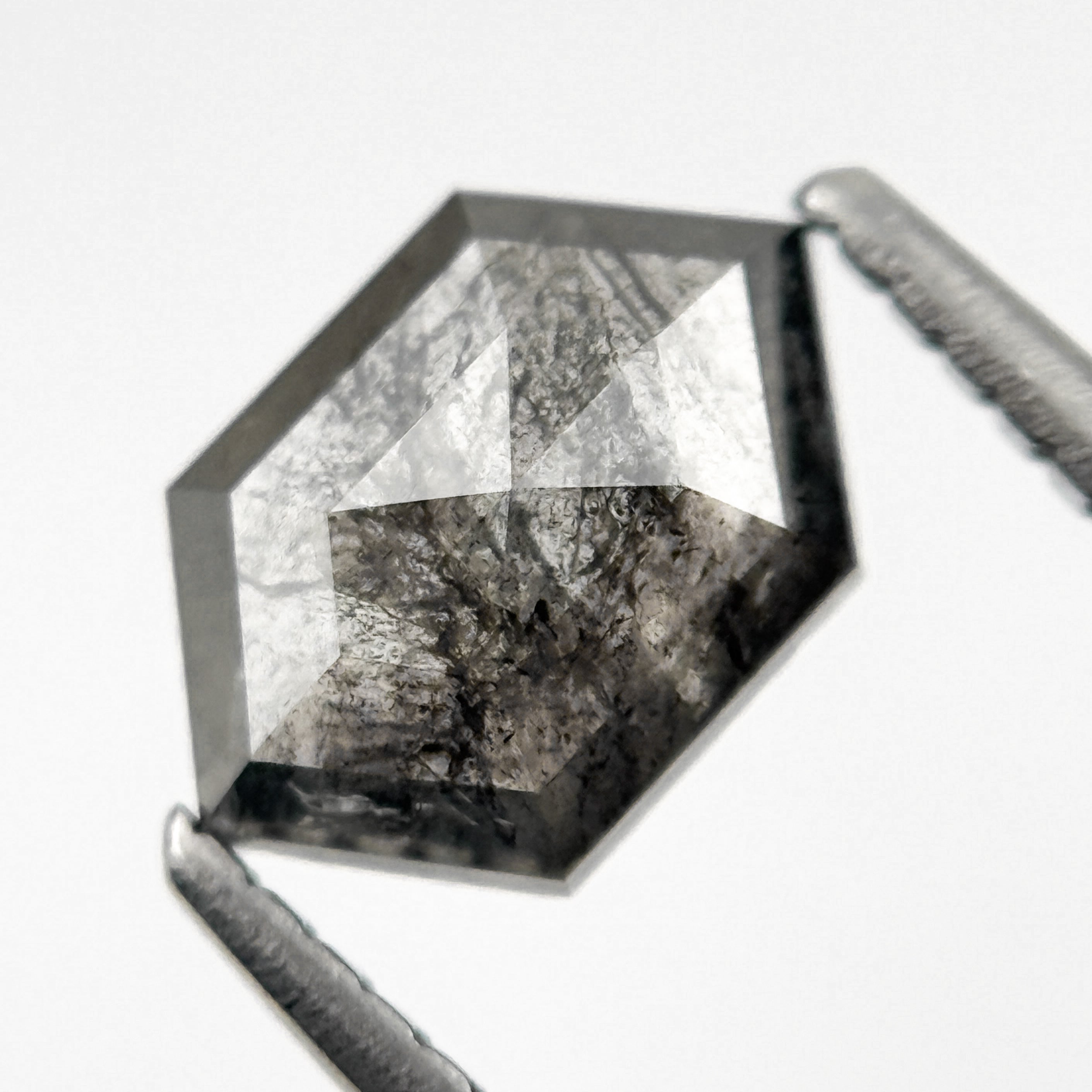 1.28 Ct Hexagon Rose Cut Grey Natural Salt and Pepper Diamond