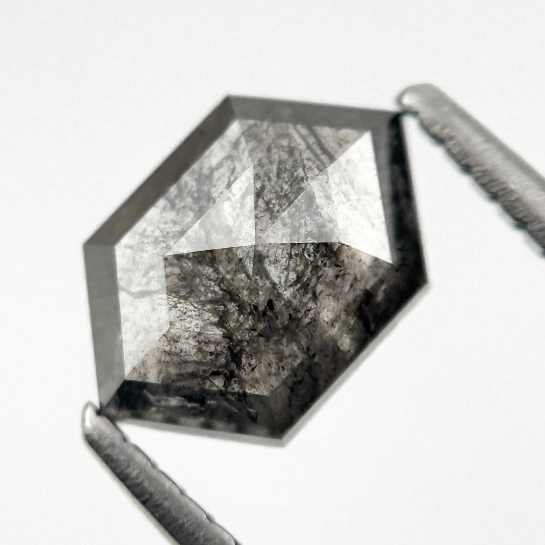 1.28 Ct Hexagon Rose Cut Grey Natural Salt and Pepper Diamond