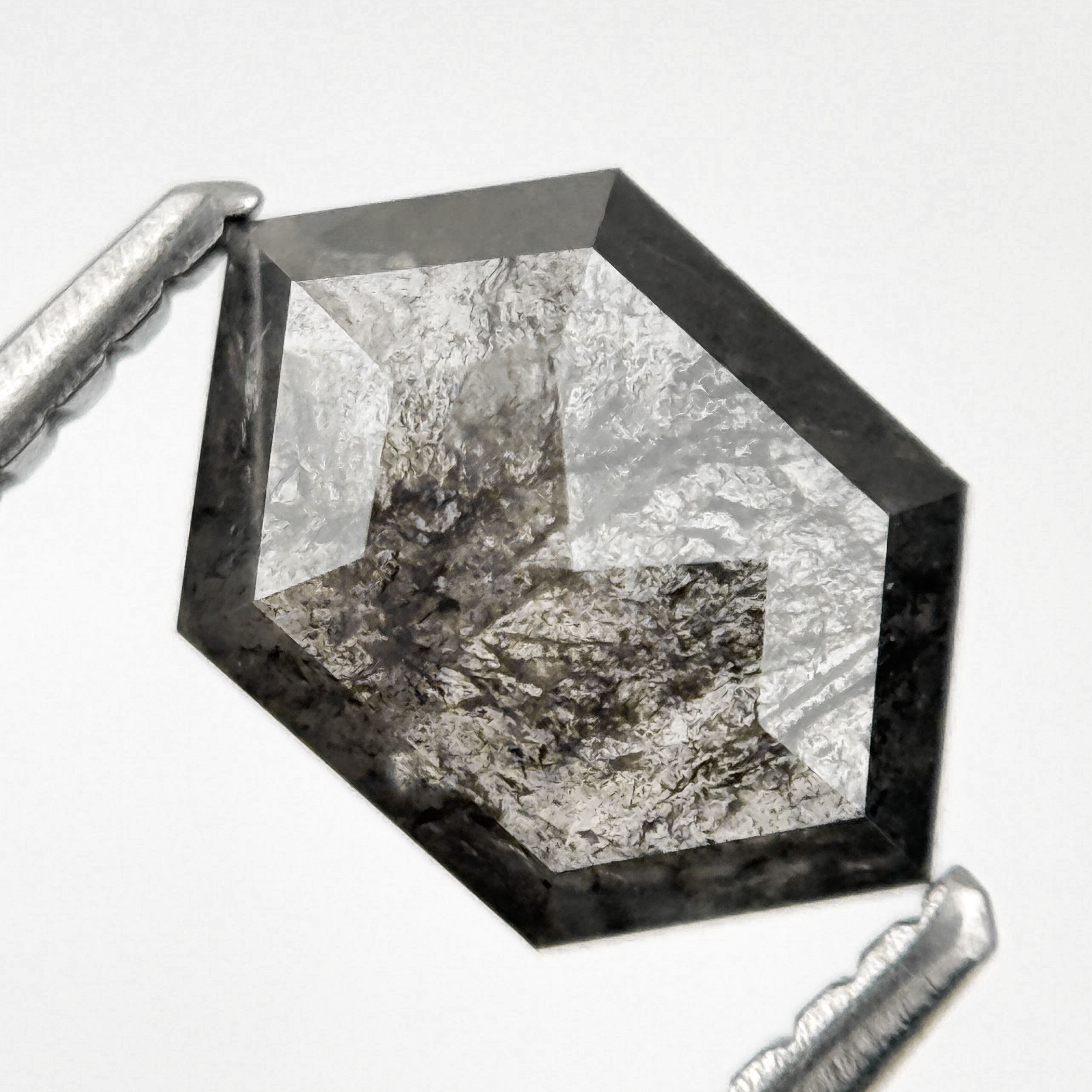 1.28 Ct Hexagon Rose Cut Grey Natural Salt and Pepper Diamond