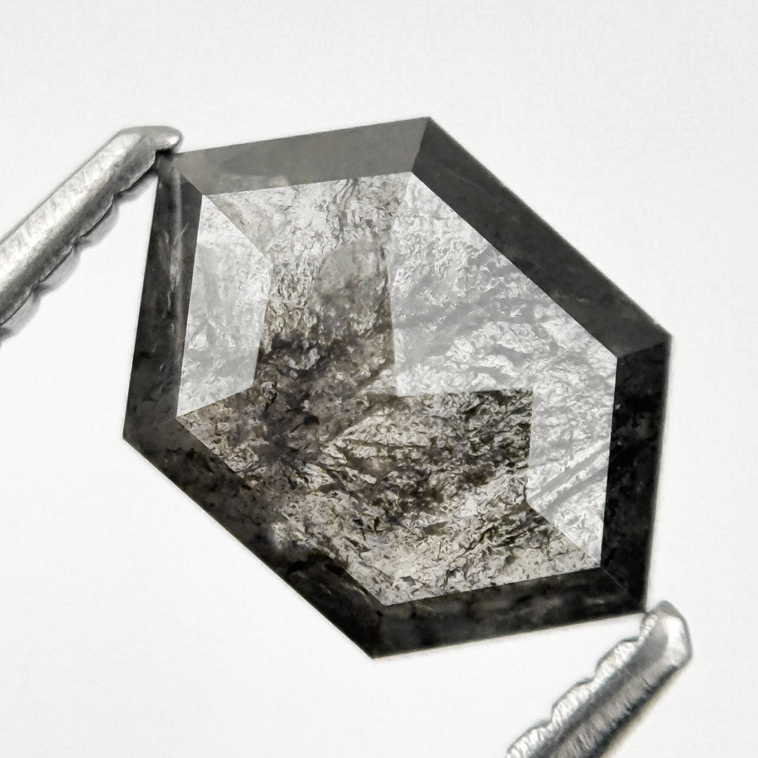 1.28 Ct Hexagon Rose Cut Grey Natural Salt and Pepper Diamond