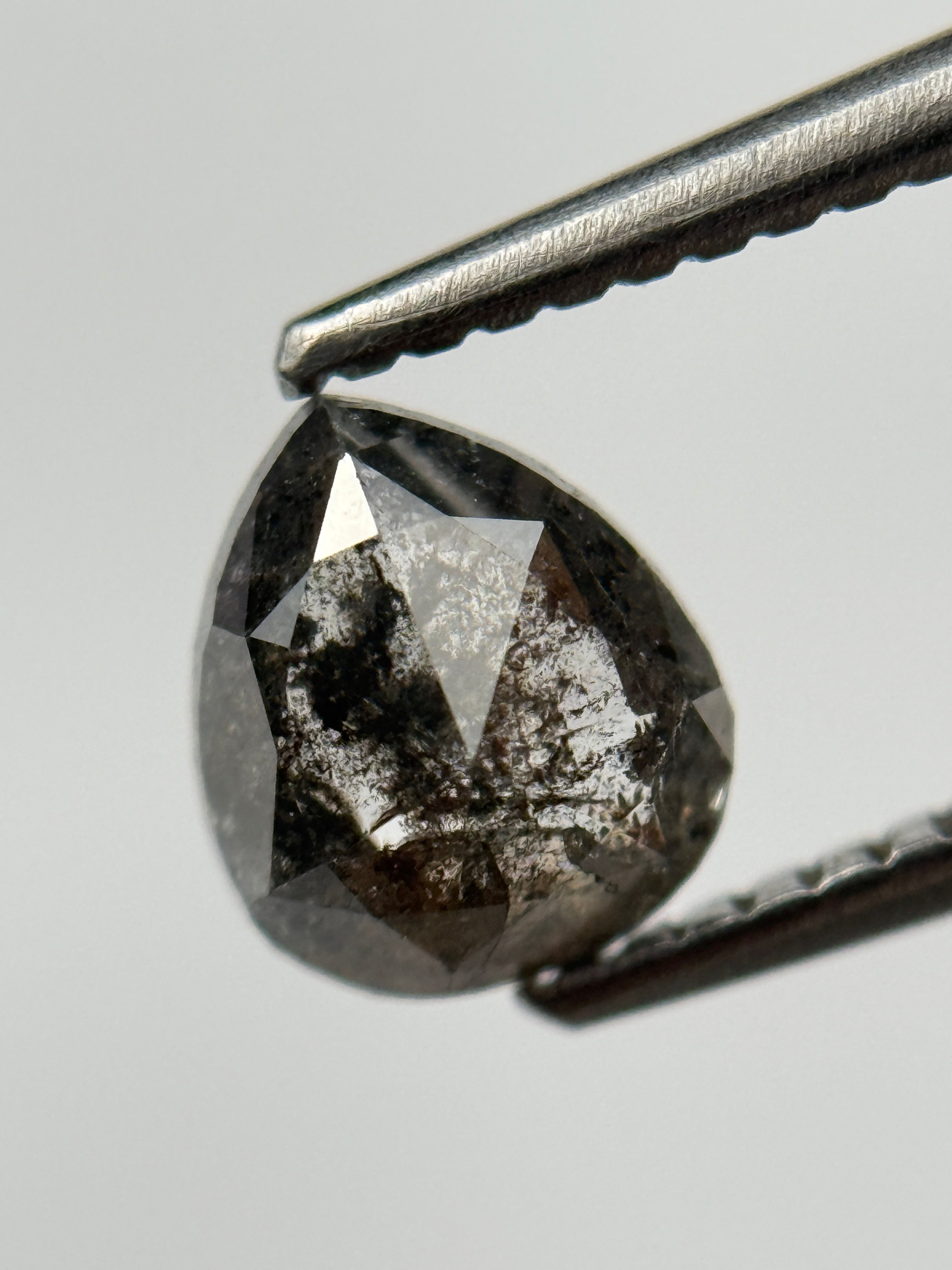 1.10 Ct Pear Rose Cut Black Natural Salt and Pepper Diamond