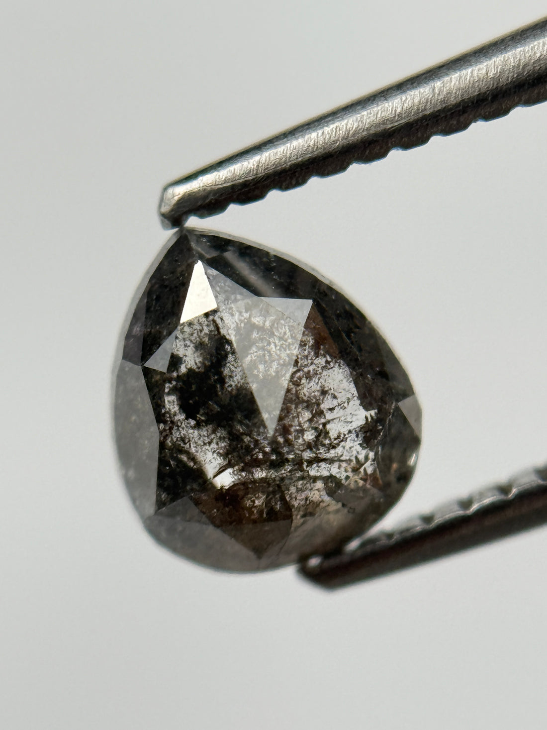 1.10 Ct Pear Rose Cut Black Natural Salt and Pepper Diamond