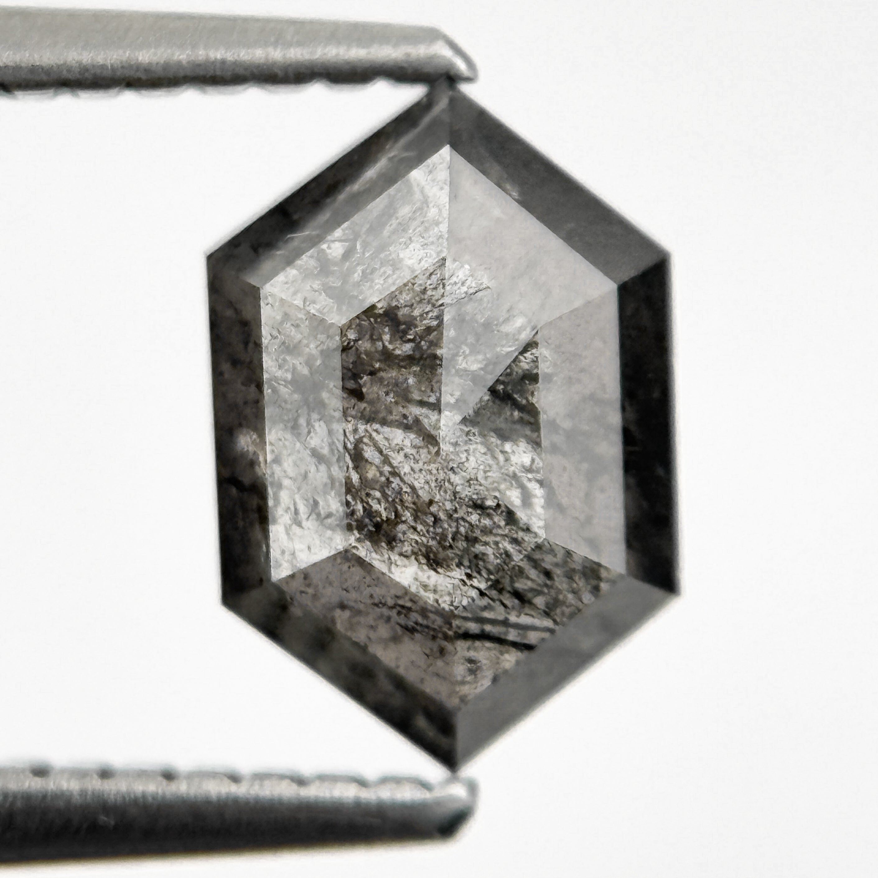 1.28 Ct Hexagon Rose Cut Grey Natural Salt and Pepper Diamond