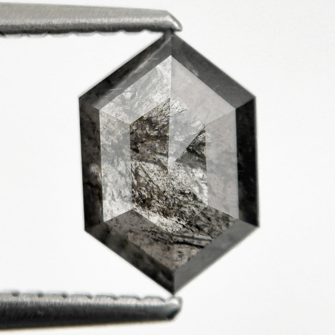 1.28 Ct Hexagon Rose Cut Grey Natural Salt and Pepper Diamond